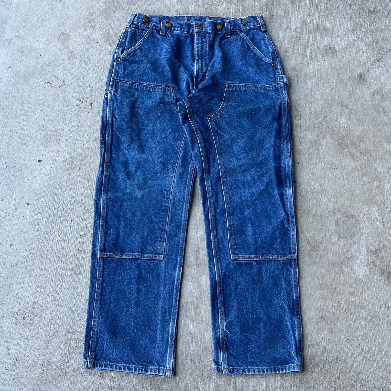 Carhartt × Vintage Carhartt blue denim jeans double knee work carpenter pants Size US 35 - 1 Thumbnail