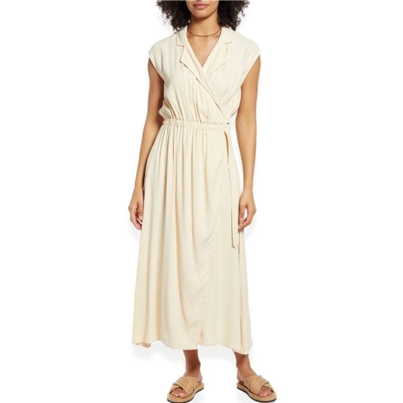 Other Halogen Midi Wrap Dress Notch Lapel Sleeveless Cream 1X NWT Size XL / US 12-14 / IT 48-50 - 1 Thumbnail