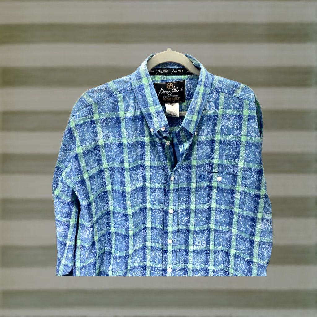 Wrangler VINTAGE Wrangler George Strait Button-Down Shirt Mens 2XL Blue Plaid Paisley Long Sleeve Size US XXL / EU 58 / 5 - 1 Thumbnail