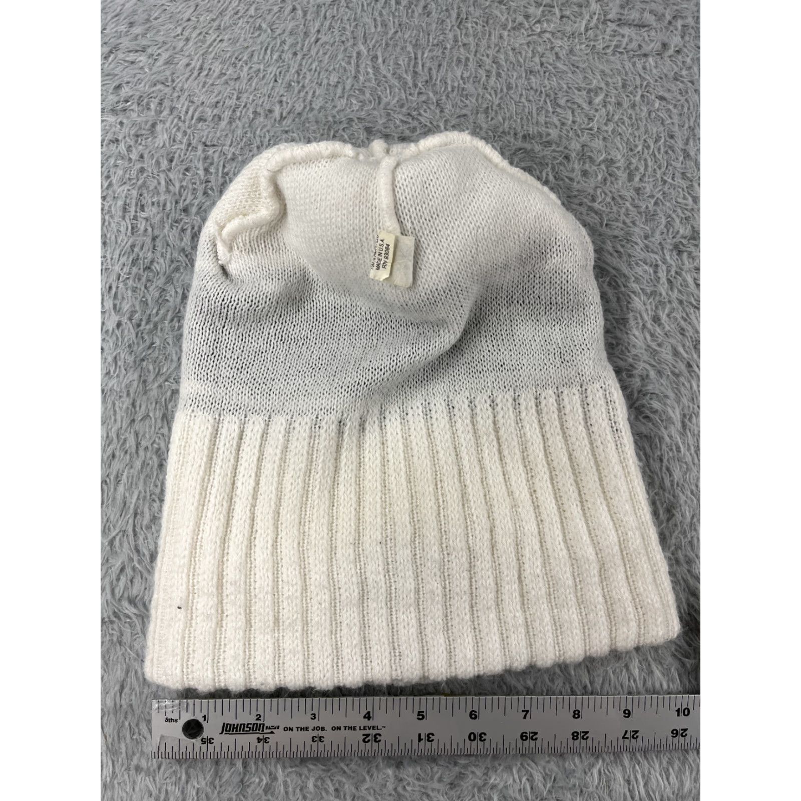 Vintage Utah State Style Hat Adult OS White Blue Beanie Toque Knit Acrylic Made USA Pom Size ONE SIZE - 7 Thumbnail