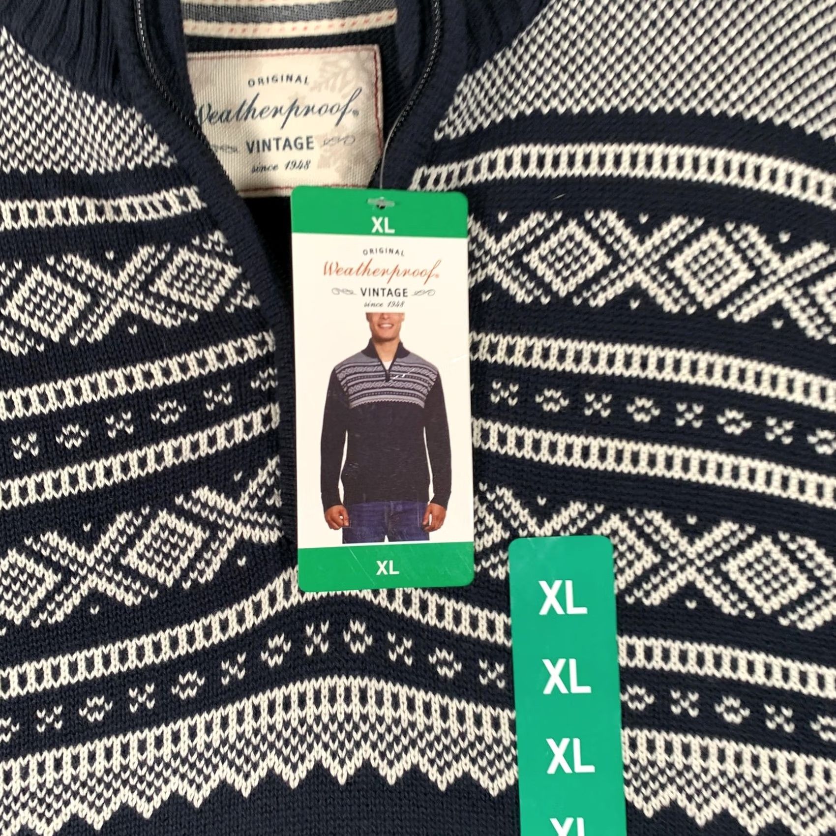 Weatherproof VINTAGE Weatherproof Sweater Mens XL Blue Navy Fair Isle Zip Mock Neck Pullover Size US XL / EU 56 / 4 - 5 Thumbnail