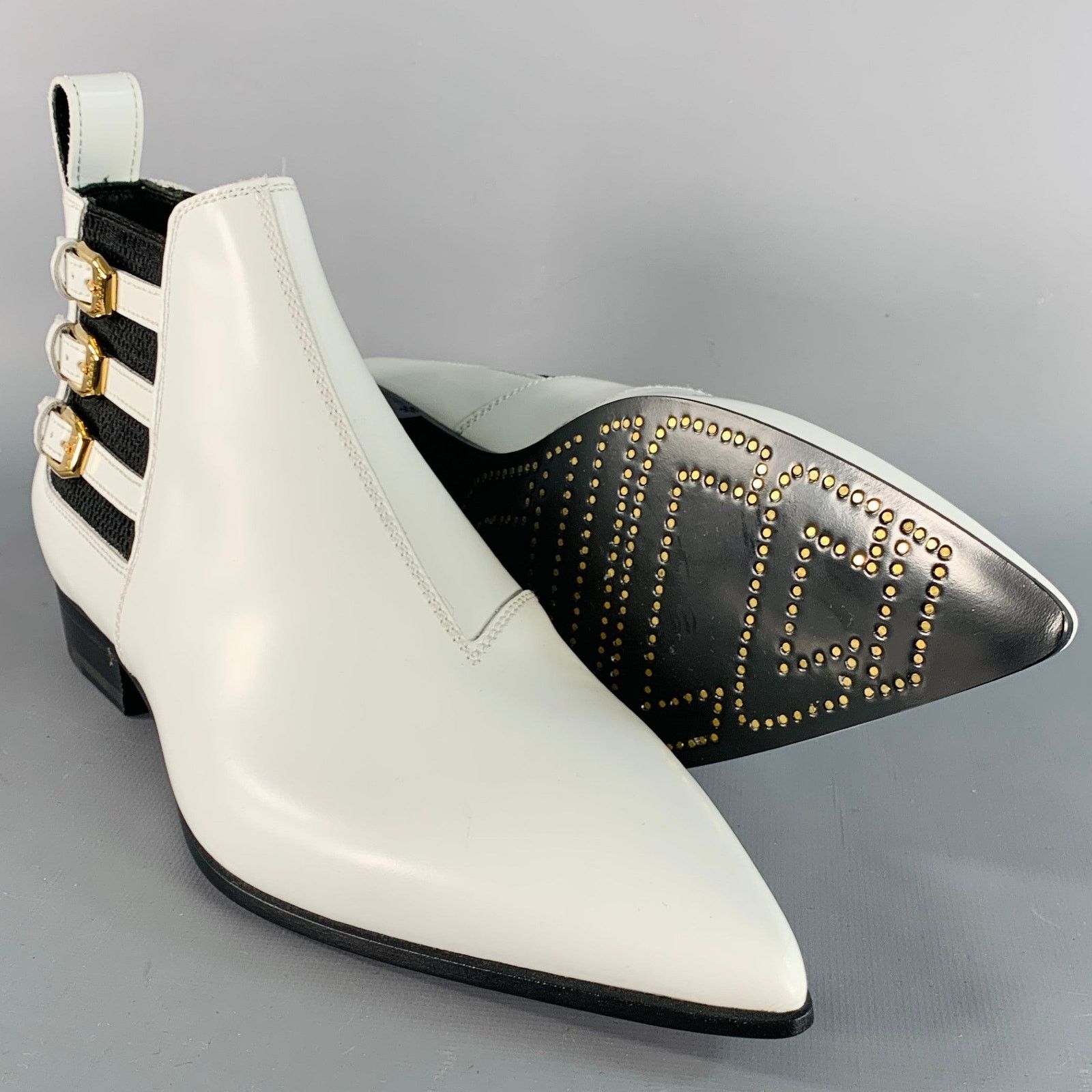 Gucci White Black Gold Leather Pointed Toe Pull On Ankle Boots Size US 8 / IT 38 - 6 Thumbnail