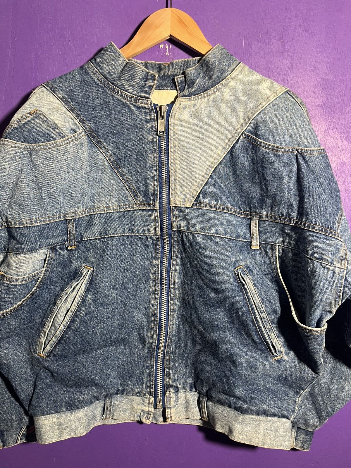 Vintage Vintage 90s unique Jean pocket jocket denim jacket Size US L / EU 52-54 / 3 - 3 Thumbnail