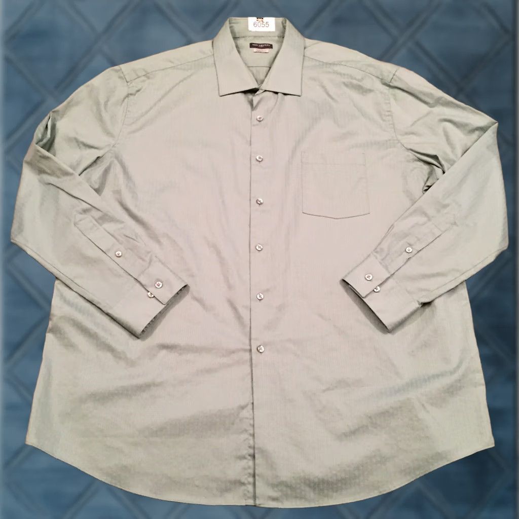 Van Heusen Van Heusen Shirt Mens 2XL Green Striped Long Sleeve Button-Up Stretch Size US XXL / EU 58 / 5 - 1 Thumbnail