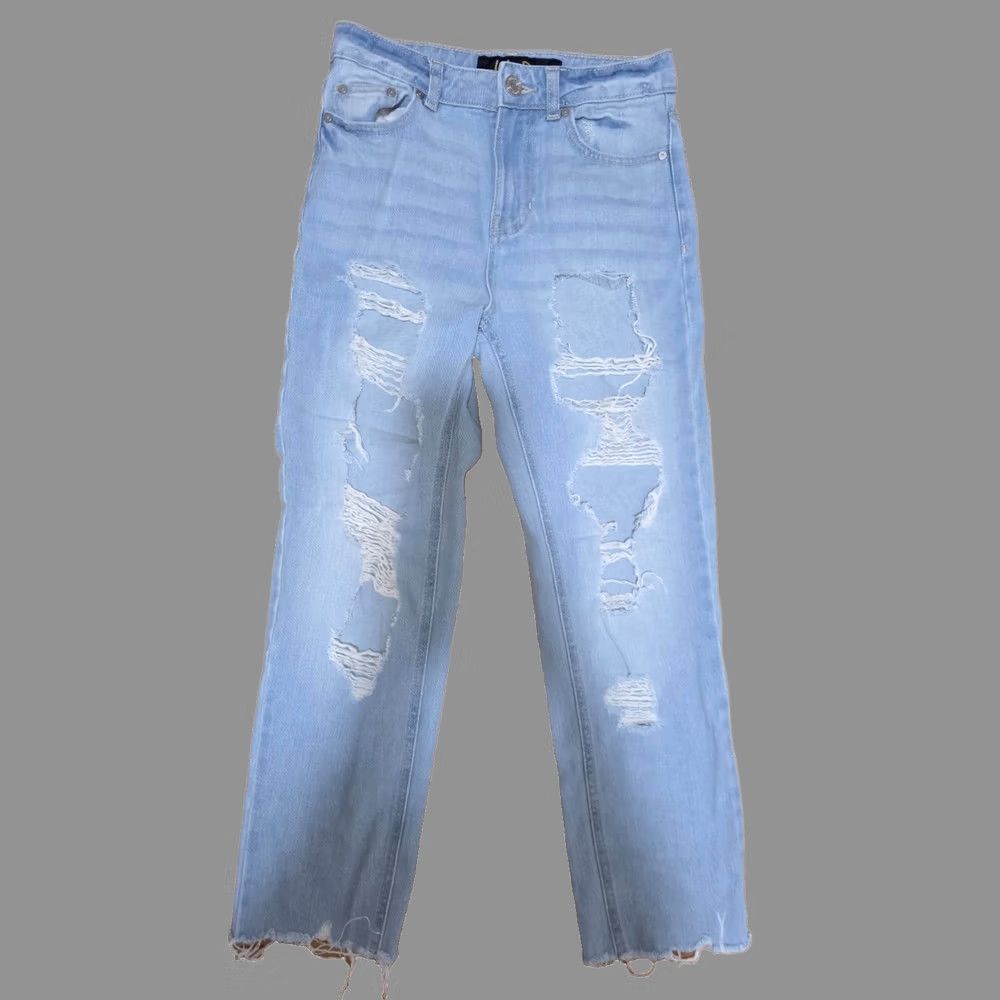 Denime Indigo Rein Straight Leg Jeans Women's 3/25 Blue Denim Cotton Distressed Ankle Jeans Monochrome Blue 5-Pocket Button Regular Fit Mens Women Girls Boys Size 26" / US 2 / IT 38 - 1 Thumbnail