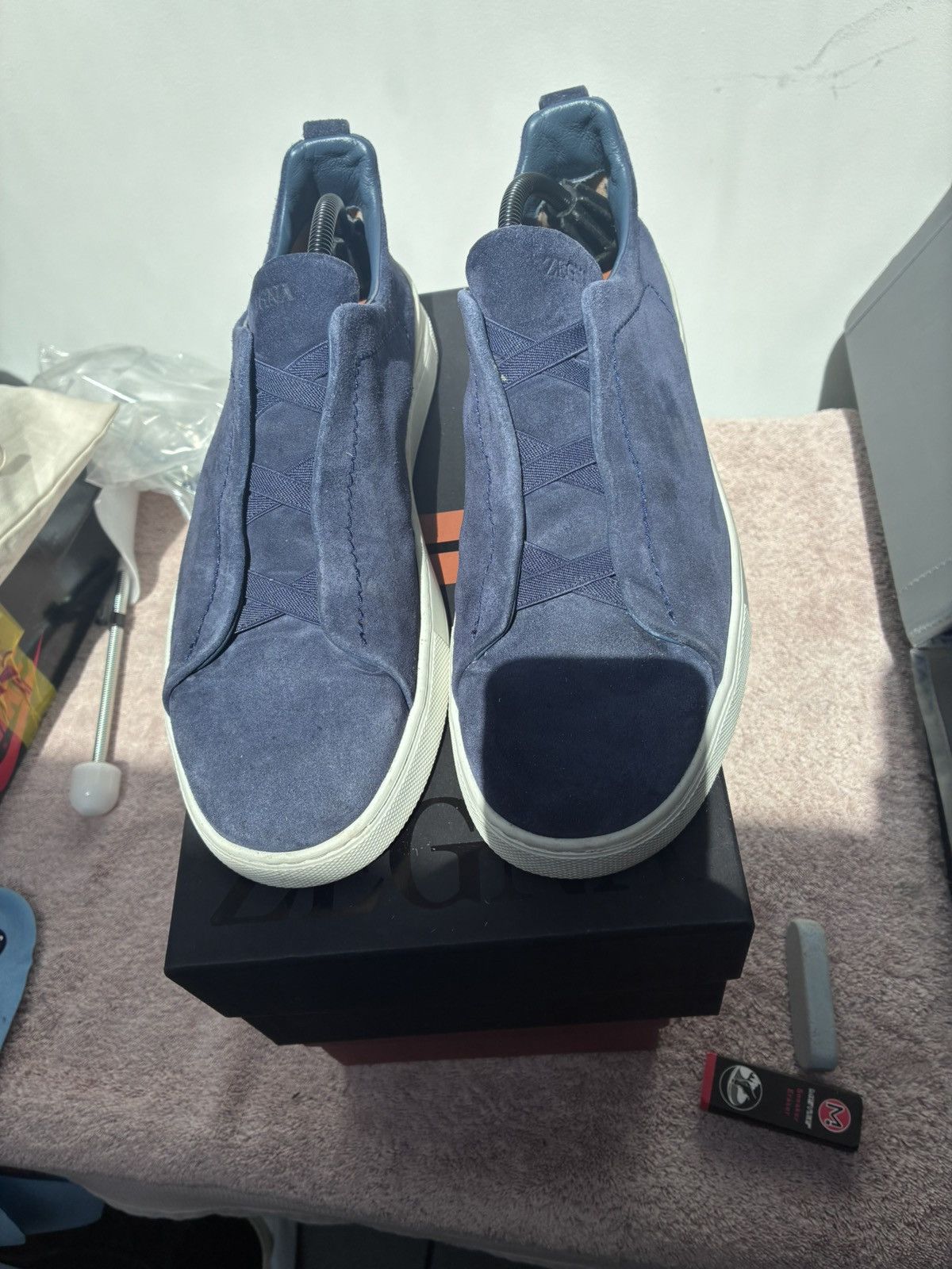 Ermenegildo Zegna Zegna blue suede triple stitch uk 10.5 eu 44.5 Size US 11.5 / EU 44-45 - 2 Thumbnail