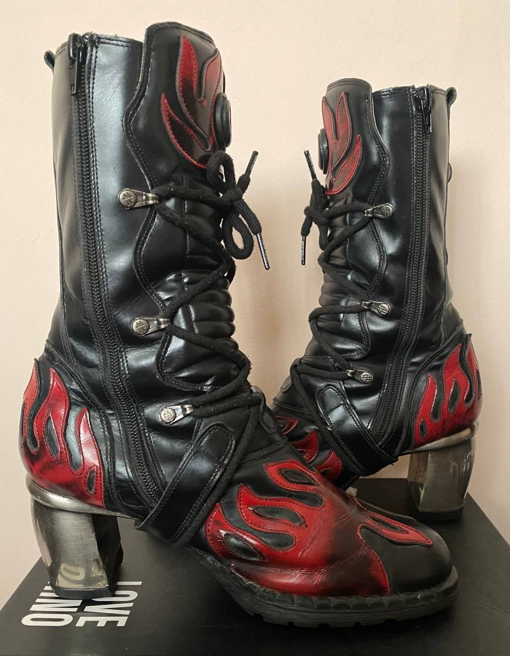 New Rock New Rock Flames Biker Heel Platform Mid Calf Boots (37 EU) Size US 7 / IT 37 - 6 Thumbnail