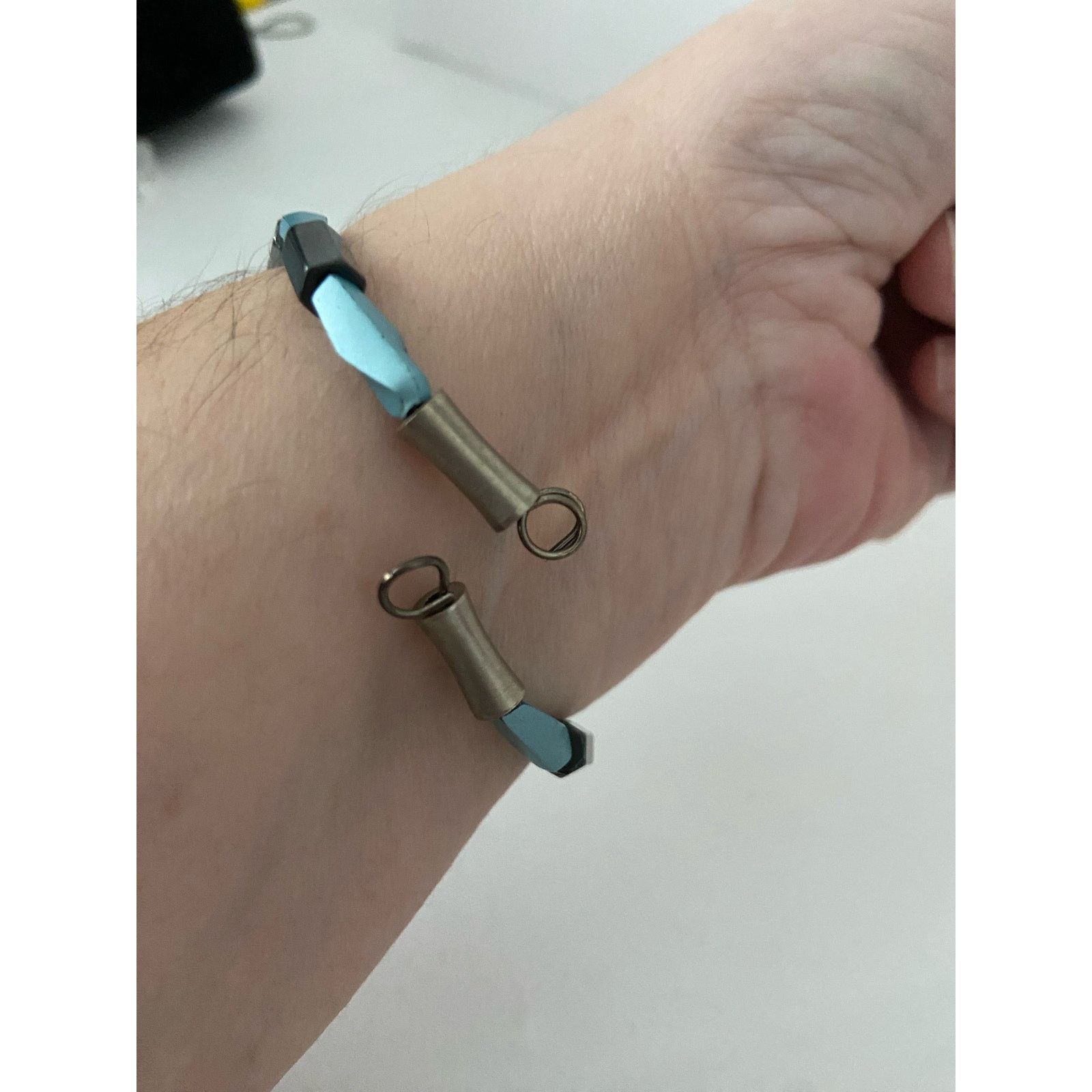 Other Handmade metallic blue gray and silver skinny cuff bracelet Size ONE SIZE - 2 Thumbnail