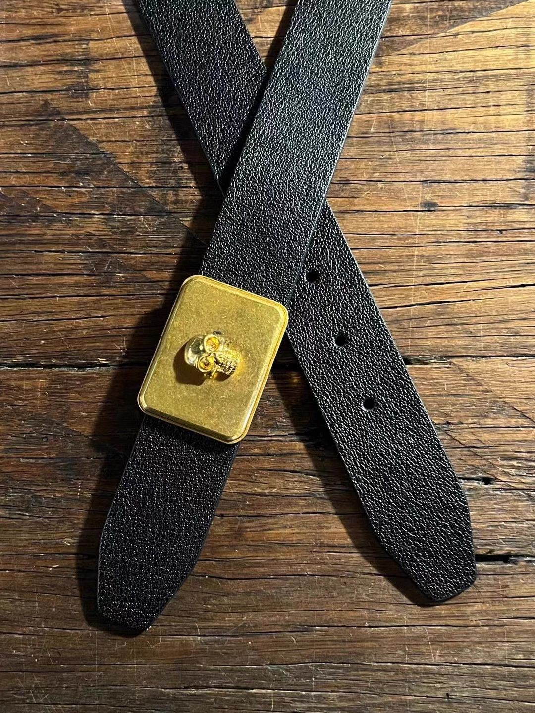 Alexander McQueen Alexander McQueen Black Embossed Gold Skull Belt Ｑ25 Size ONE SIZE - 3 Thumbnail
