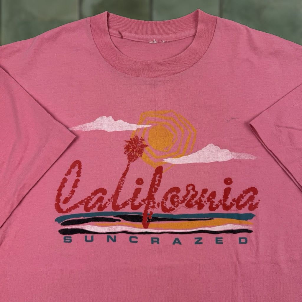 Vintage VINTAGE California Suncrazed T Shirt Adult Medium Pink Crew Neck Short Sleeve 80s Hipster Mens Size US M / EU 48-50 / 2 - 1 Thumbnail