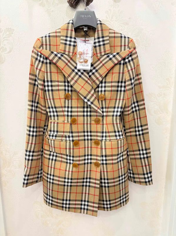 Burberry Burberry Brown Wool Check Double-Breasted Trench Coat Size S / US 4 / IT 40 - 1 Thumbnail