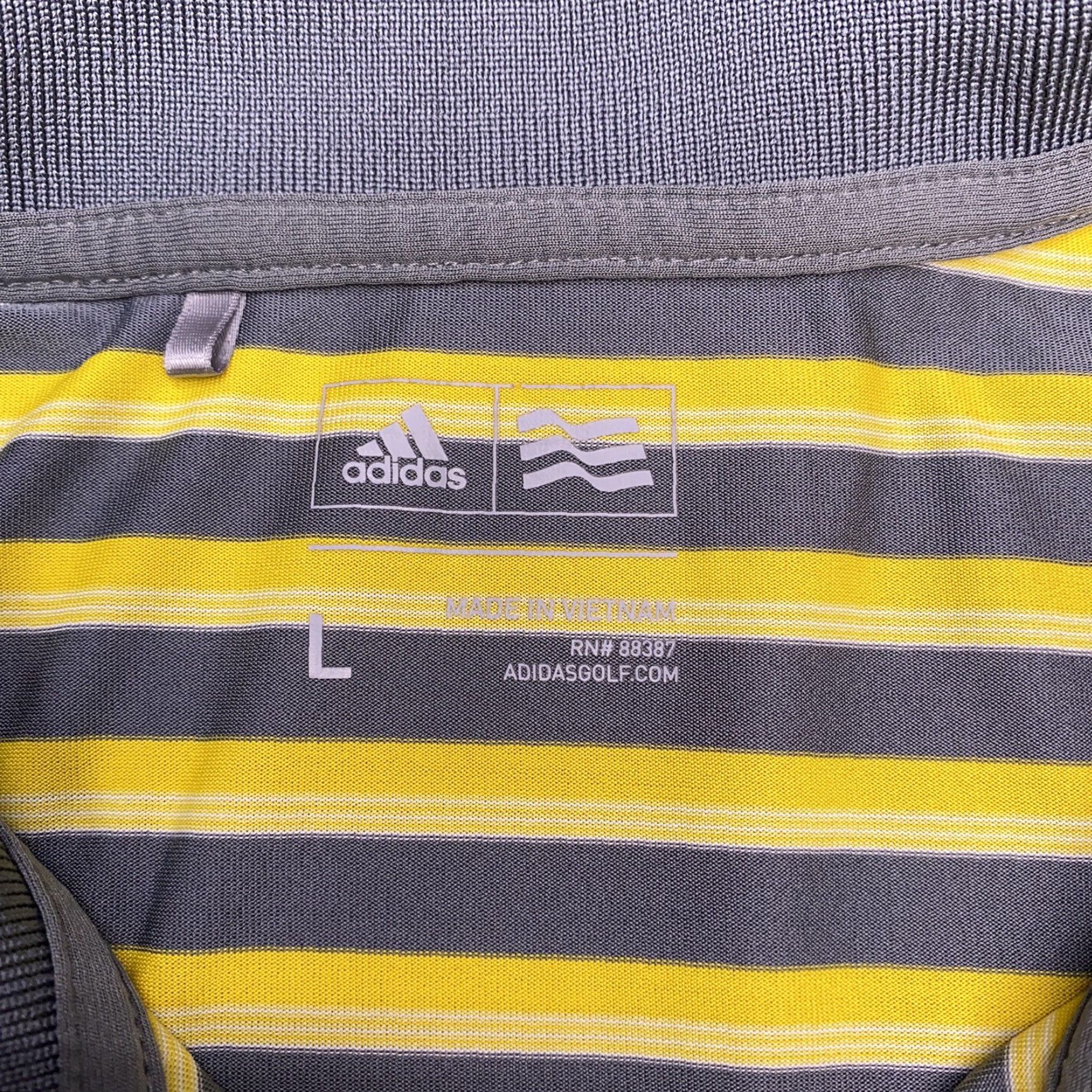 Adidas adidas Golf Polo Shirt Adult L Gray Striped Yellow Polyester Logo Moisture Wicking Regular Men Size US L / EU 52-54 / 3 - 5 Thumbnail