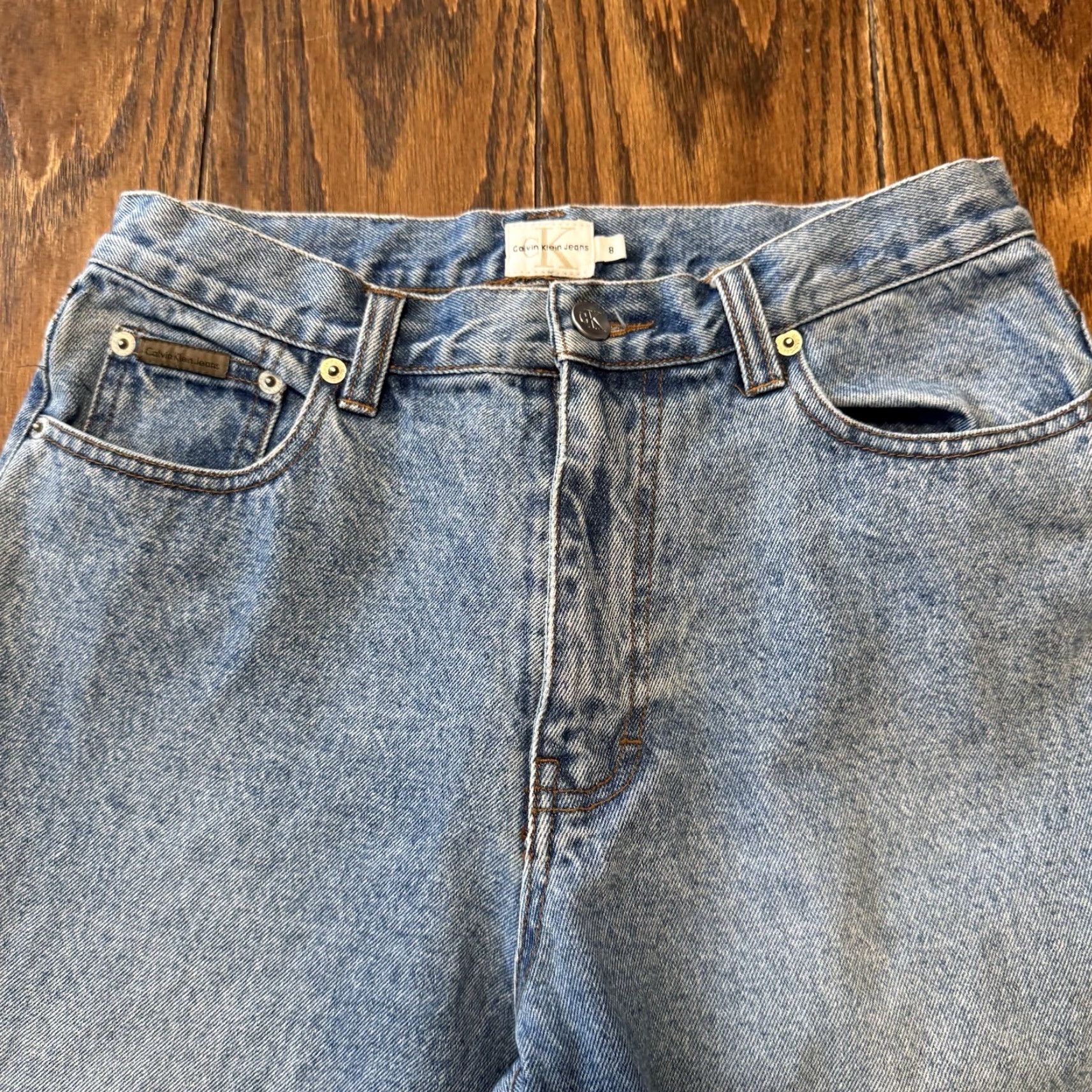 Calvin Klein VINTAGE Calvin Klein Jeans Womens Cotton Straight Leg Jeans Mom Size 8 Suede Bottoms Blue 90s Denim Classic USA 30x25 Womens Jeans Size 30" / US 8 / IT 44 - 2 Thumbnail