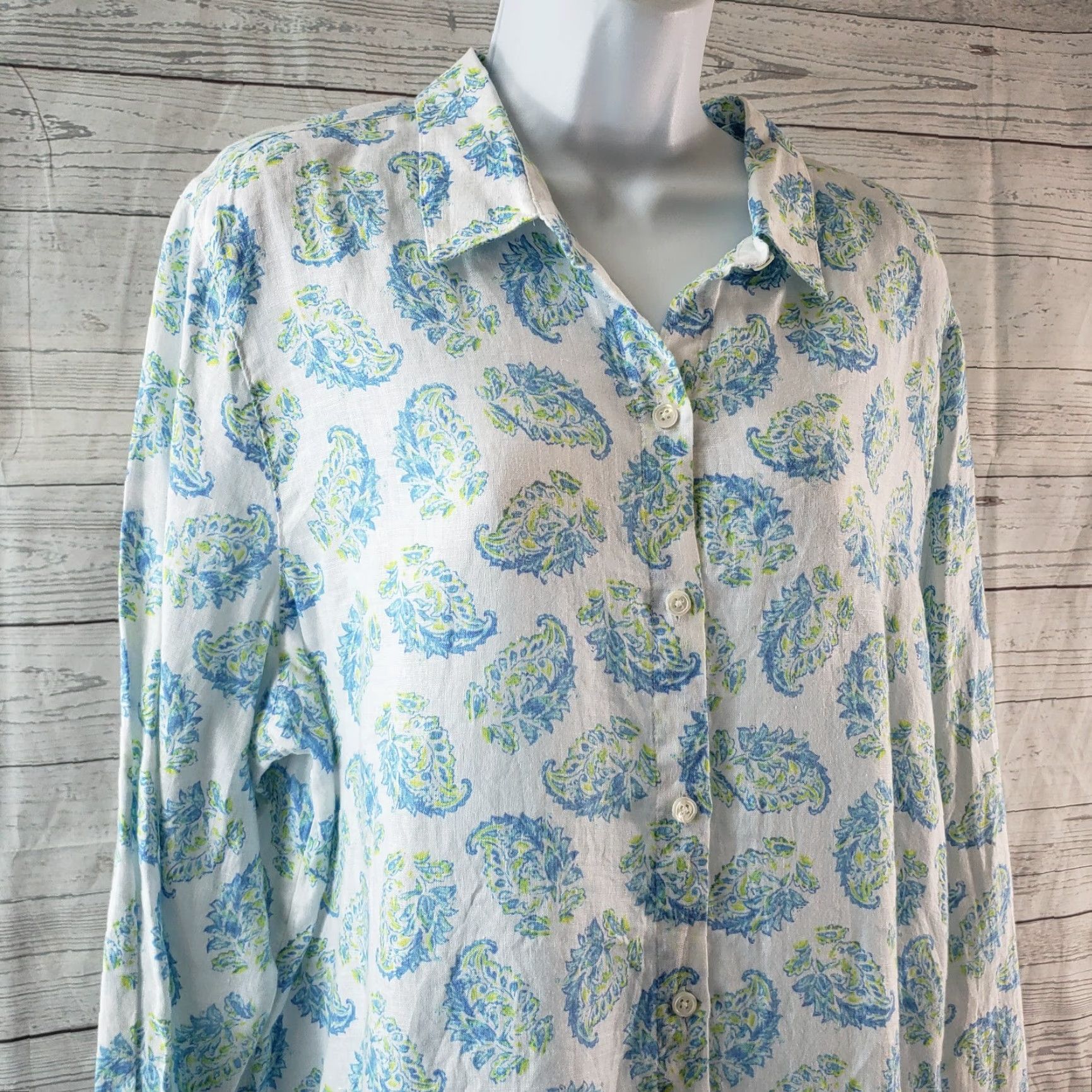 J. Jill J. Jill Love Linen Button-Front Shirt Womens Large White Long Sleeve Shirt Size L / US 10 / IT 46 - 2 Thumbnail