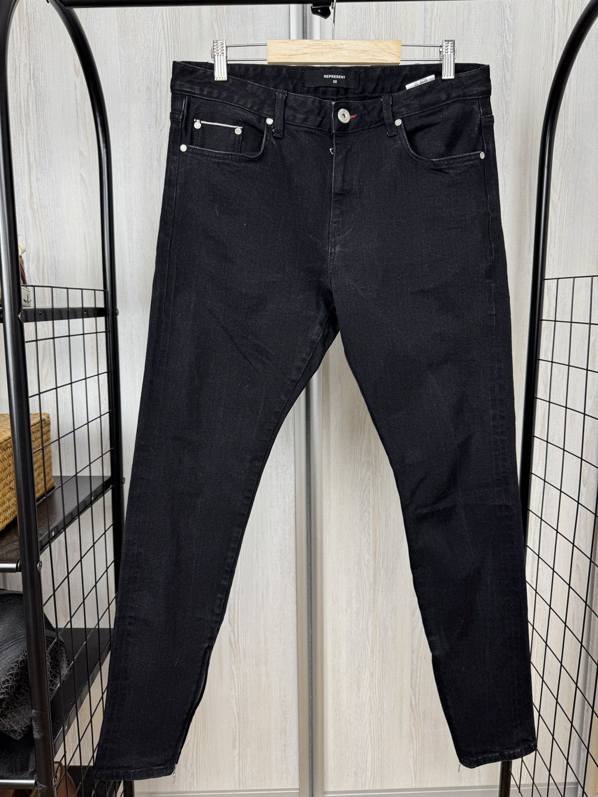 Japanese Brand Represent Basic selvedge denim vintage black jeans zippers Size US 32 / EU 48 - 3 Thumbnail