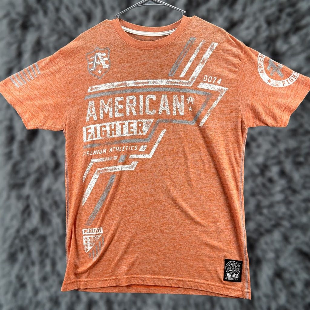 Vintage American Fighter Shirt Mens Large Orange Premium Athletics Graphic Tee Buckle Size US L / EU 52-54 / 3 - 1 Thumbnail
