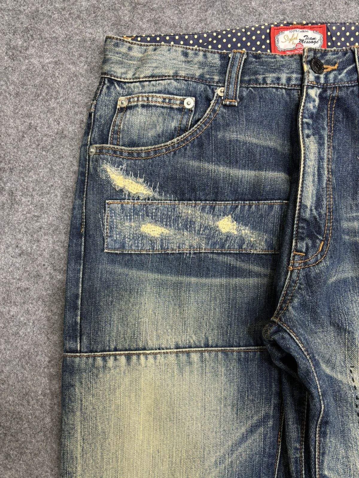 Designer 💥Denim Art💥Artisan MSG Sick Patchwork Stonewash Denim F553 Size US 31 - 5 Thumbnail