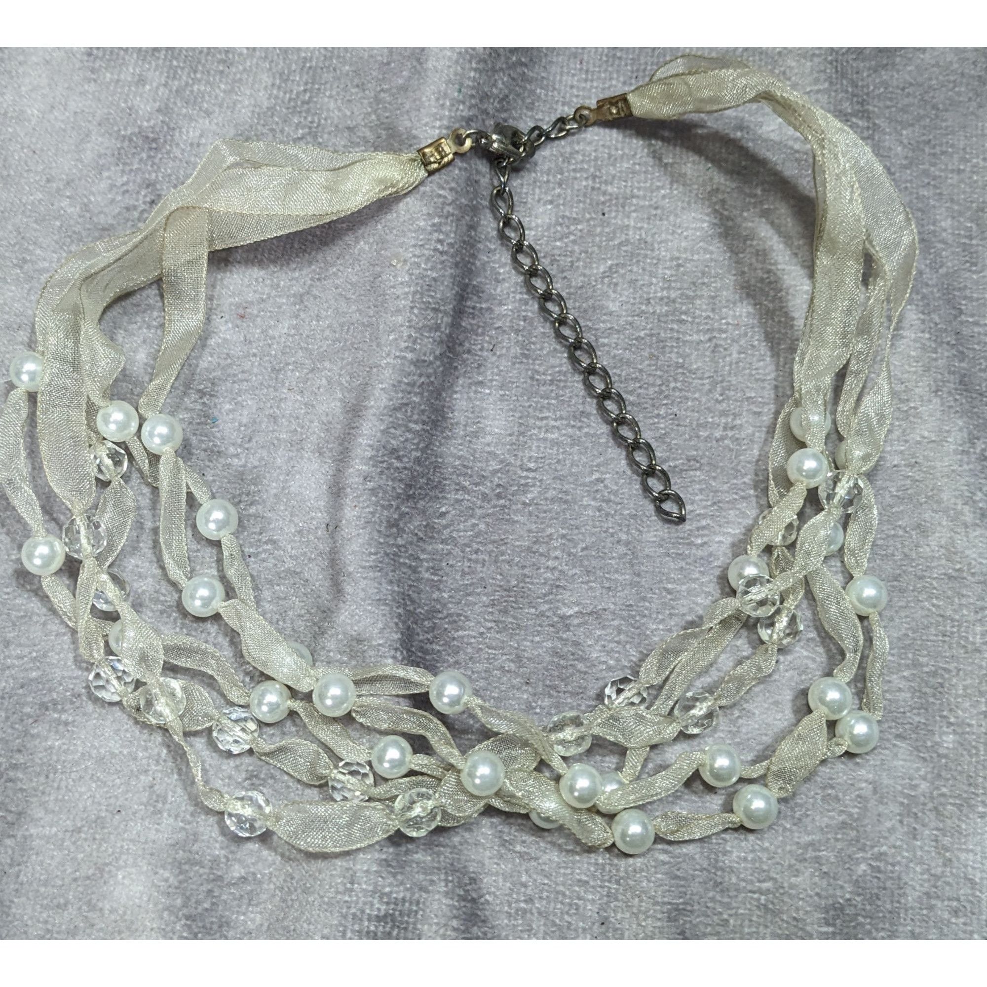 Other Elegant Ivory Ribbon & Faux Pearl Multi-Strand Necklace Size ONE SIZE - 5 Thumbnail