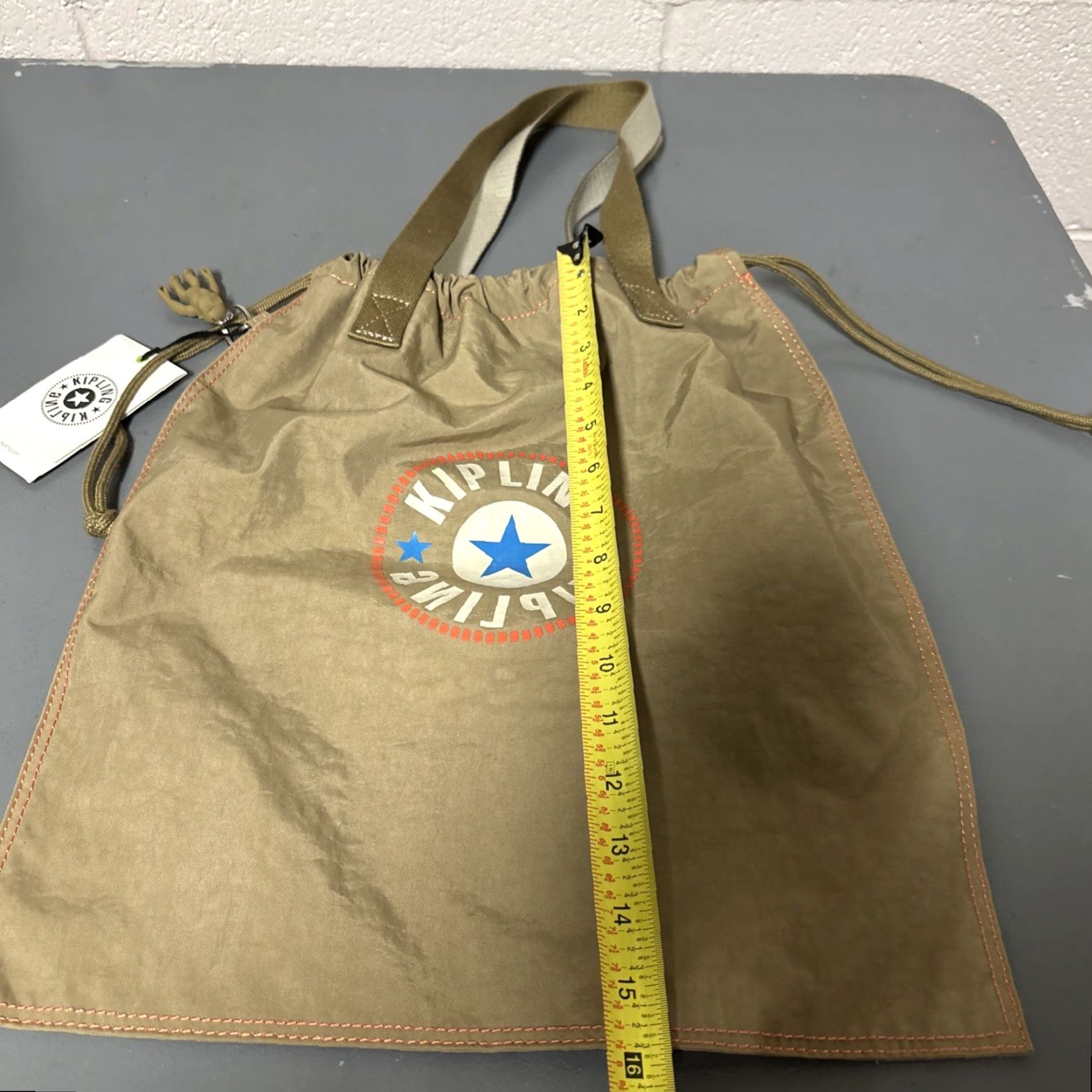Vintage Kipling Hip Hurray Tote Bag Drawstring Packable Beige Monkey Keychain NWT Size ONE SIZE - 5 Thumbnail