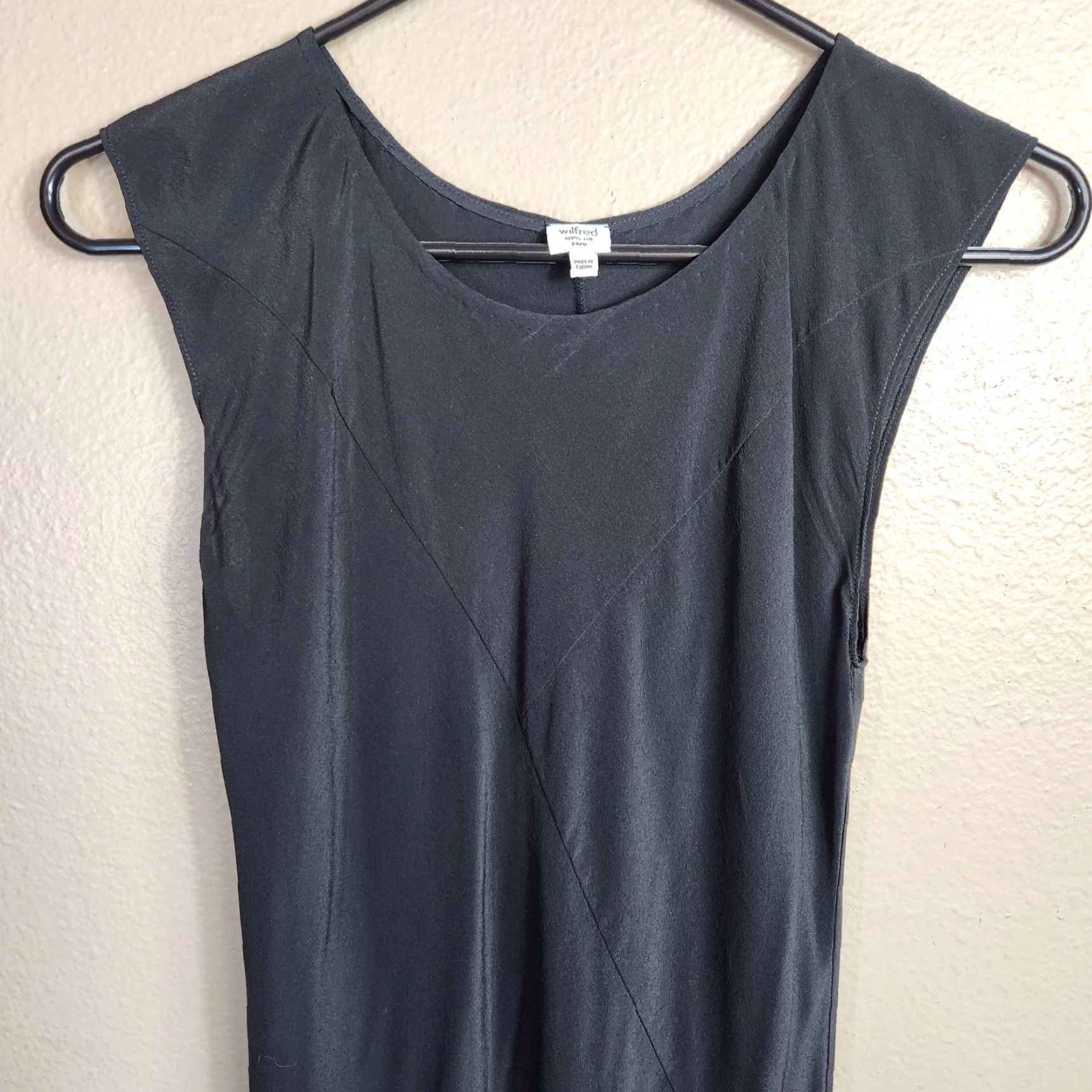 Vintage Wilfred Womens Dress |0| Black 100% Silk Sleeveless Midi Shift Dress Size XS / US 0-2 / IT 36-38 - 2 Thumbnail