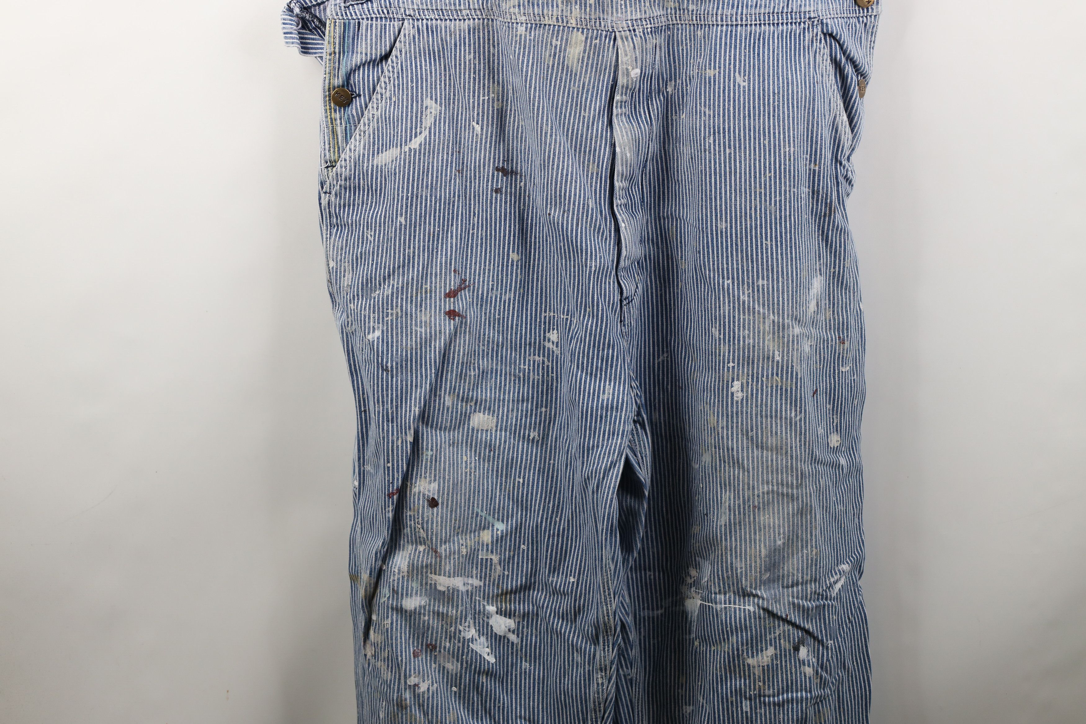 Vintage Vintage 90s Streetwear Thrashed Hickory Striped Overalls Size US 42 / EU 58 - 3 Thumbnail