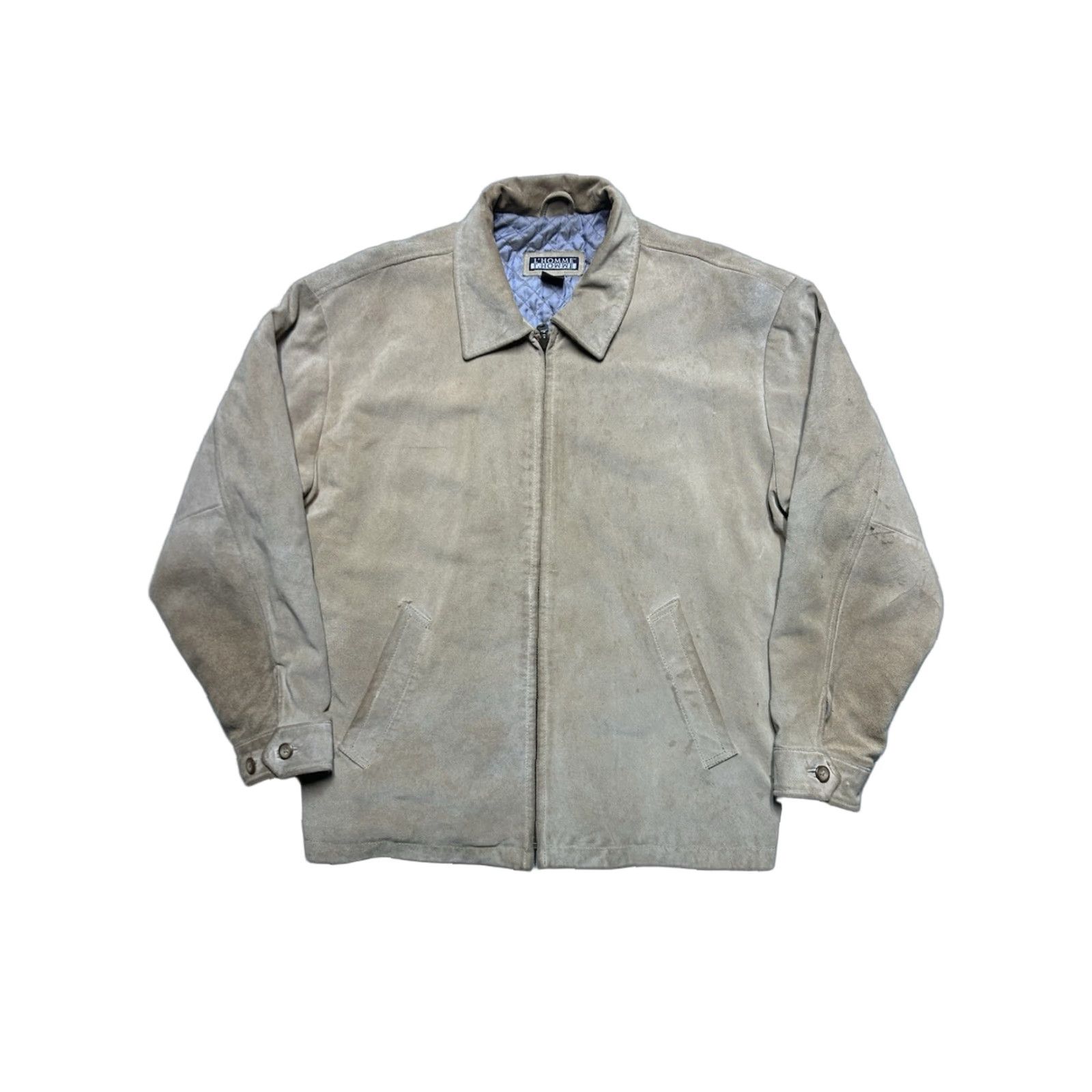 Vintage VINTAGE L’Homme suede leather jacket quilt lined insulated beige tan mens Medium Jacket Mens Beige L’Homme Bomber Leather Insulated Vintage Size US M / EU 48-50 / 2 - 1 Thumbnail