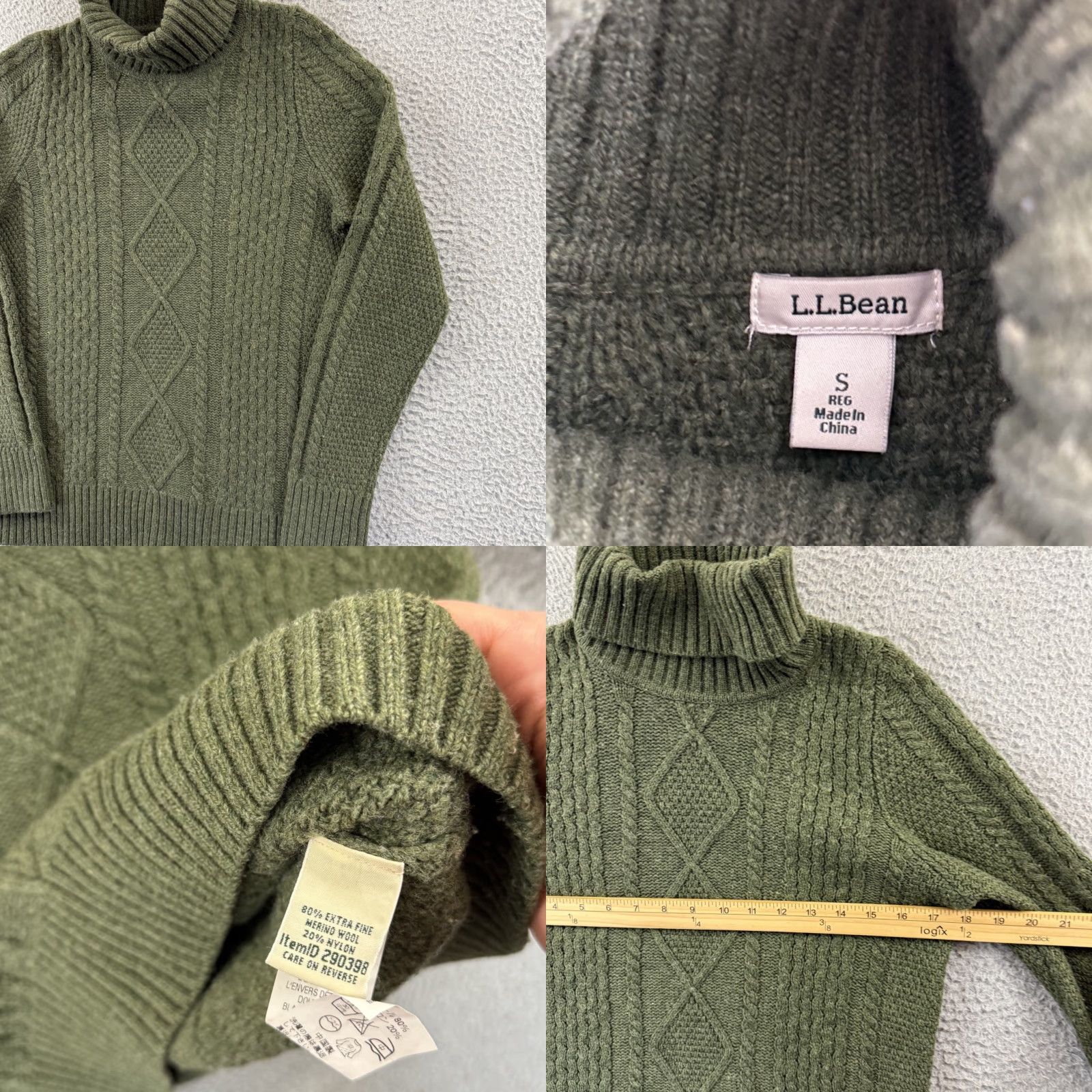 Vintage VINTAGE? No. LL Bean Sweater Women’s Small Green Merino Wool Blend Cable Knit Turtleneck Boho Size S / US 4 / IT 40 - 8 Thumbnail