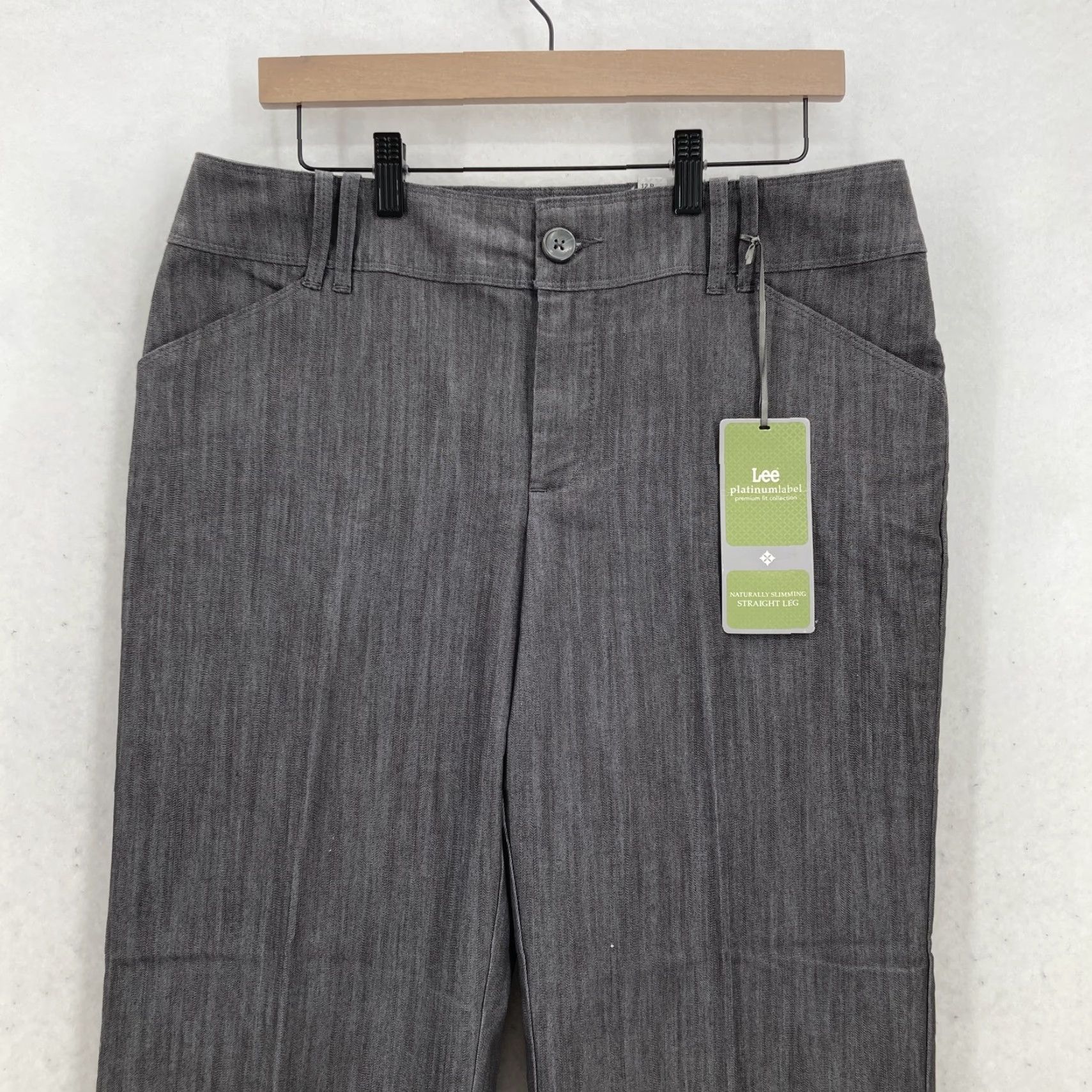 Lee Lee Pants Womens 12P Petite Gray Straight Leg Slimming Logo Work Pockets 28in Inseam Cotton Polyester Spandex Twill Dress Pants Size 34" / US 12 / IT 48 - 2 Thumbnail