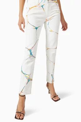 Stella McCartney SS21 SKINNY MARBLED BOYFRIEND WHITE JEANS Size 28" / US 6 / IT 42 - 5 Thumbnail