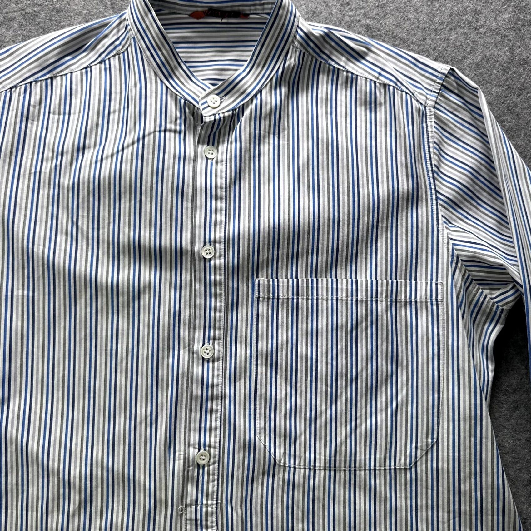 Barena VINTAGE Barena Shirt Mens Large Blue Stripe Band Collar Long Sleeve Popover Cotton Size US L / EU 52-54 / 3 - 3 Thumbnail