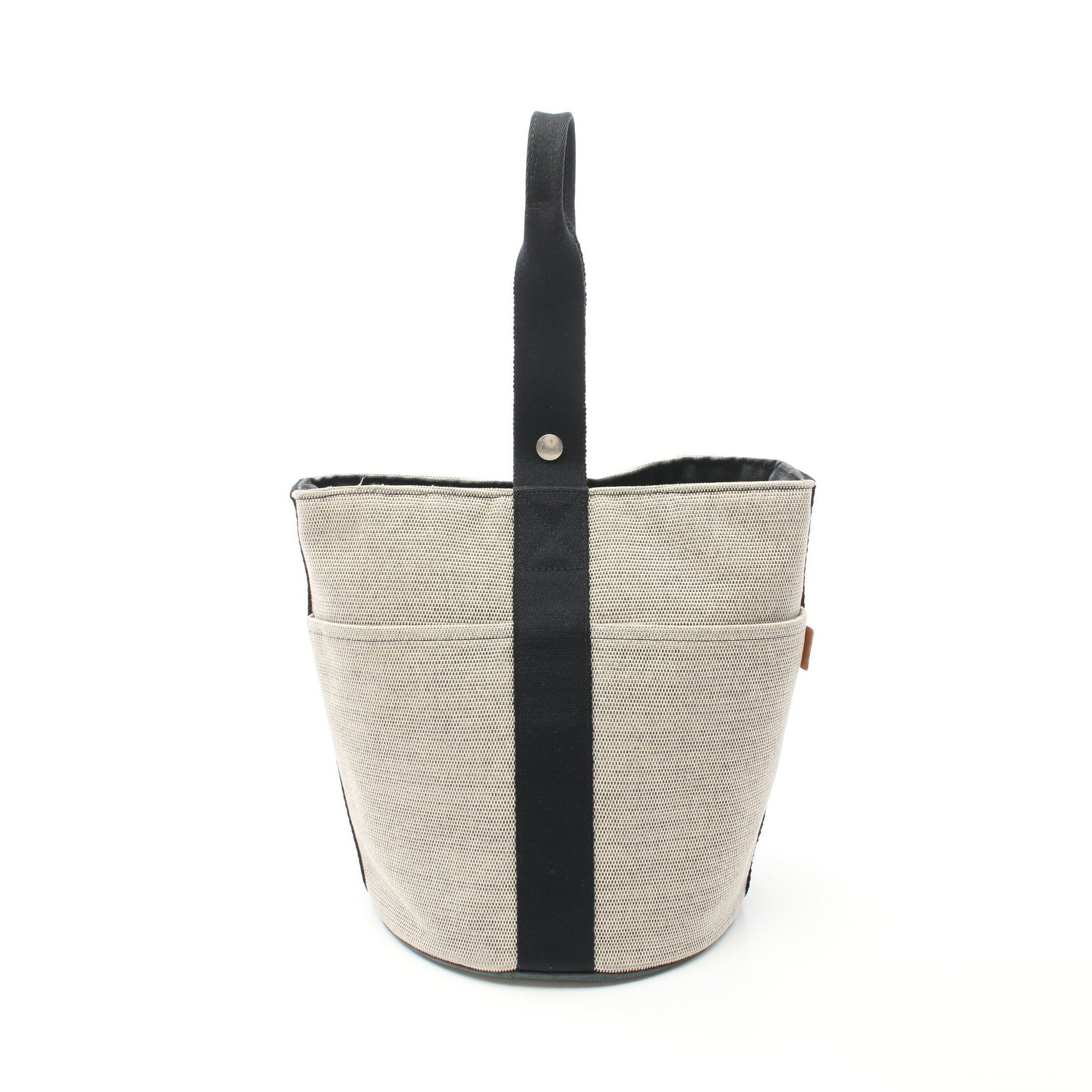 image of Hermes Saxo Mm Handbag Canvas Leather Ivory Black, Women's