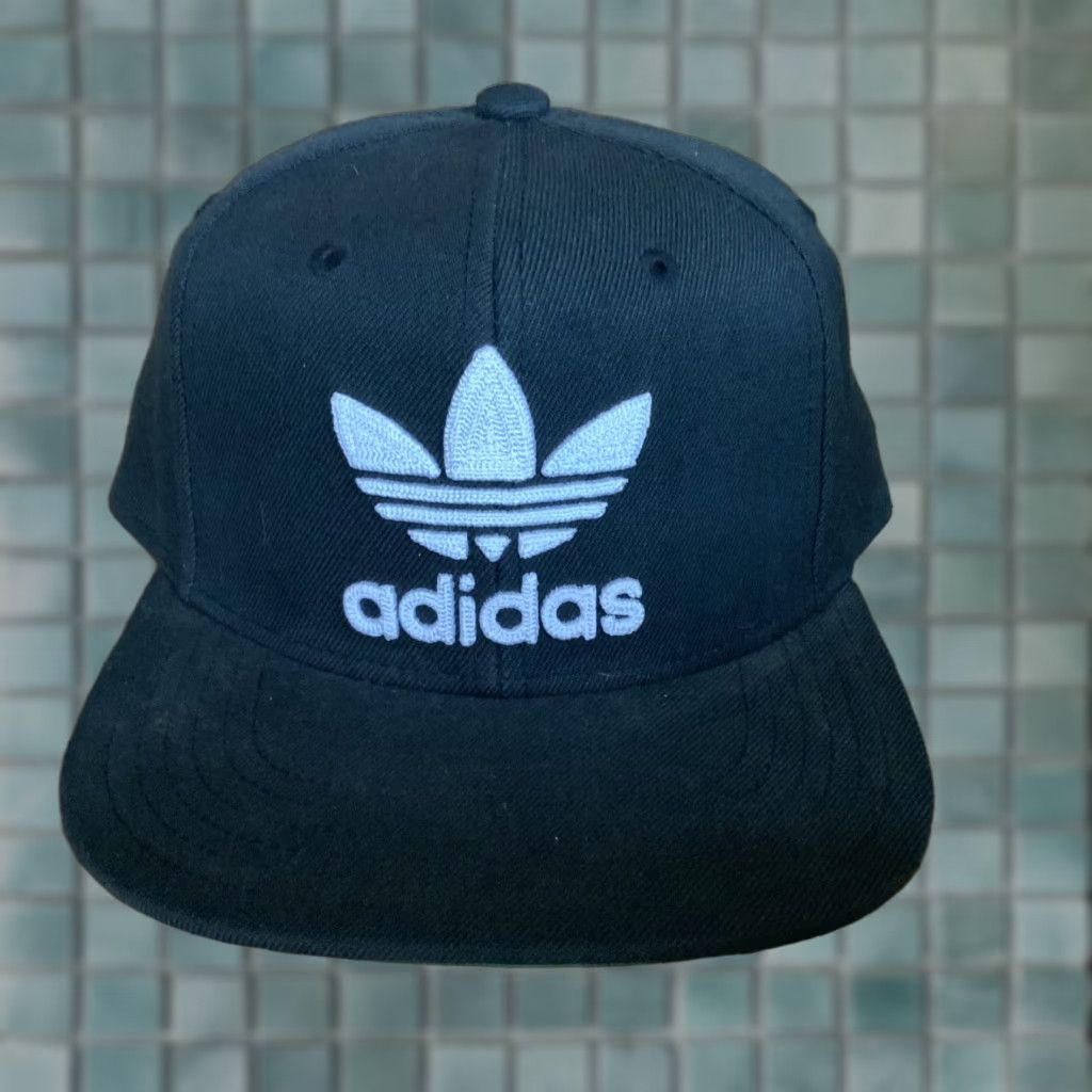 Adidas Adidas Mens Originals Snapback Flat Brim Cap Hat - Black w White Trefoil Mens OSFM Wool Blend Hat Size ONE SIZE - 1 Thumbnail