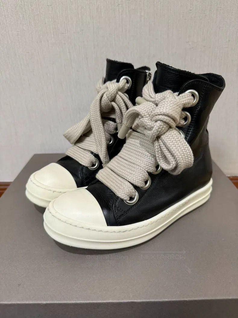 Rick Owens Rick Owens Black and White Cowhide High Top Thick Shoelace Size US 5.5 / IT 35.5 - 1 Thumbnail