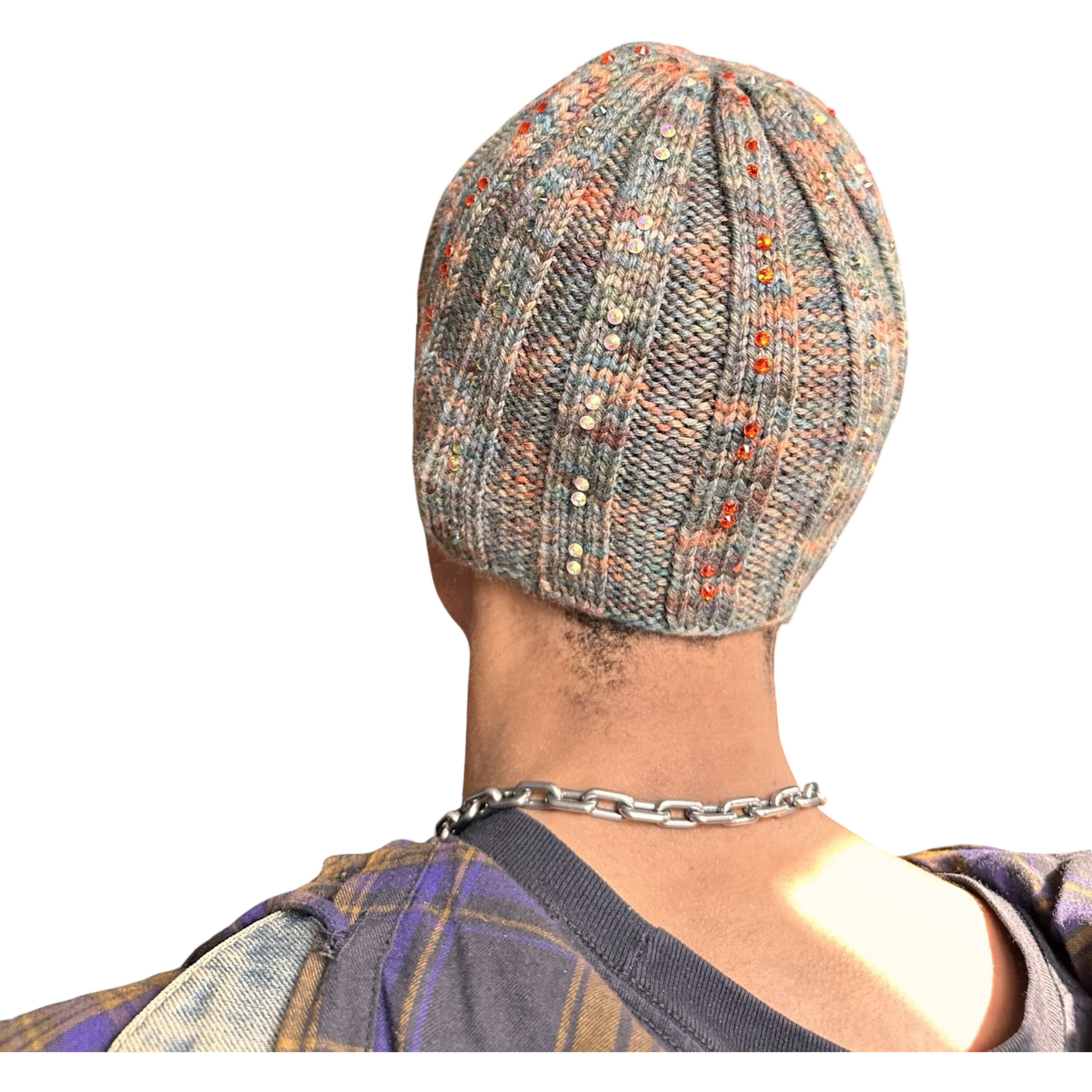 Vintage ASTROBOI* Olive Green Marbled Ribbed Beanie w/ Rhinestones Size ONE SIZE - 4 Thumbnail