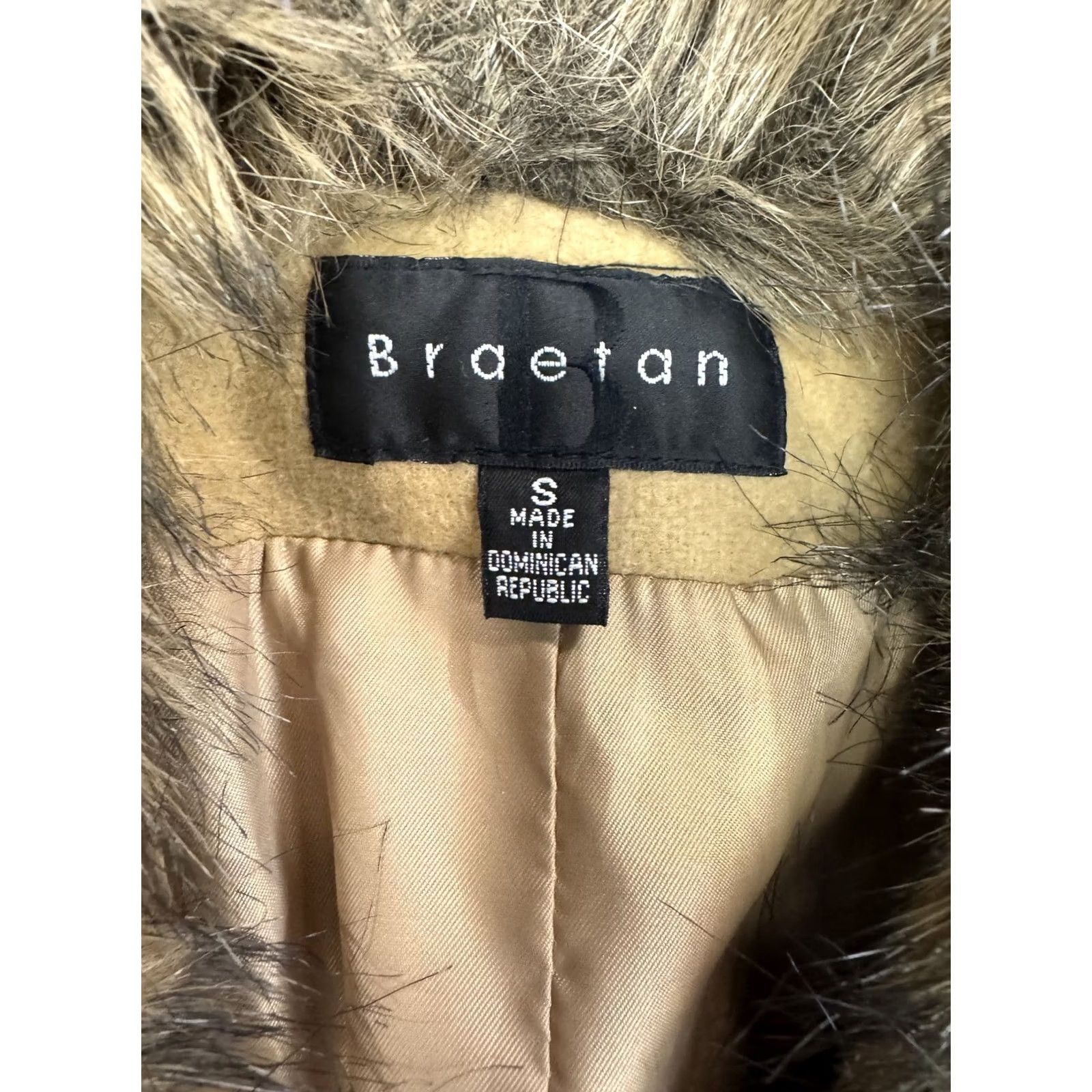 Vintage Braetan Women's S Small Coat Jacket Wool Blend Faux Fur Collar Tan Camel Dry Clean Size S / US 4 / IT 40 - 2 Thumbnail