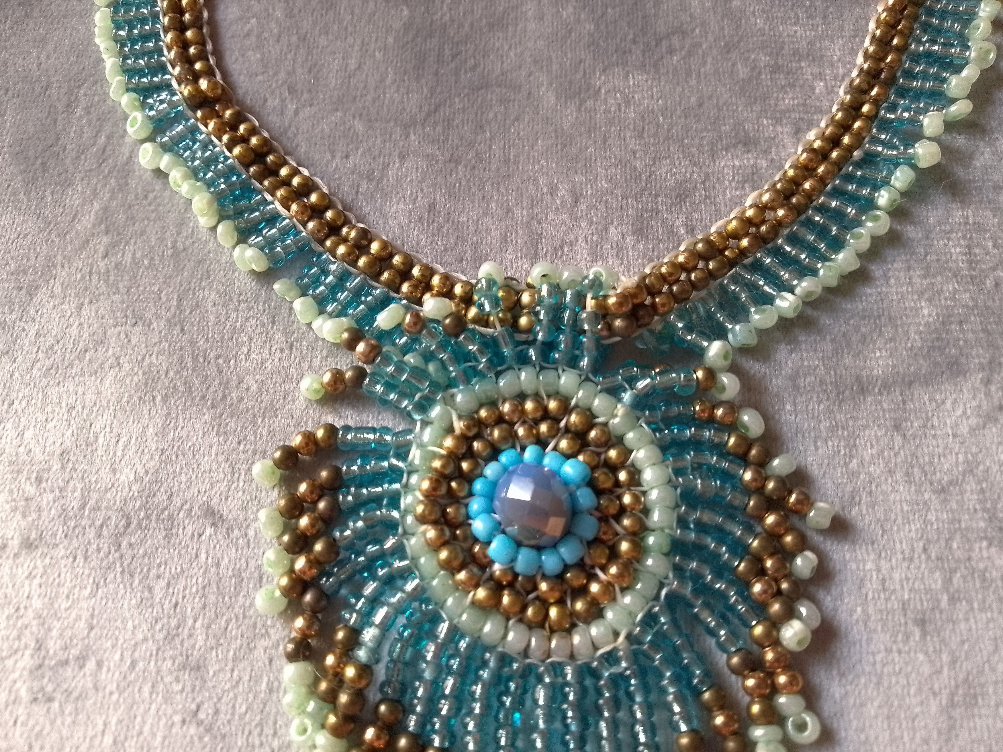 Handmade Necklace Peacock Feather Brass Metallic Glass Blue Crystal Size ONE SIZE - 2 Thumbnail