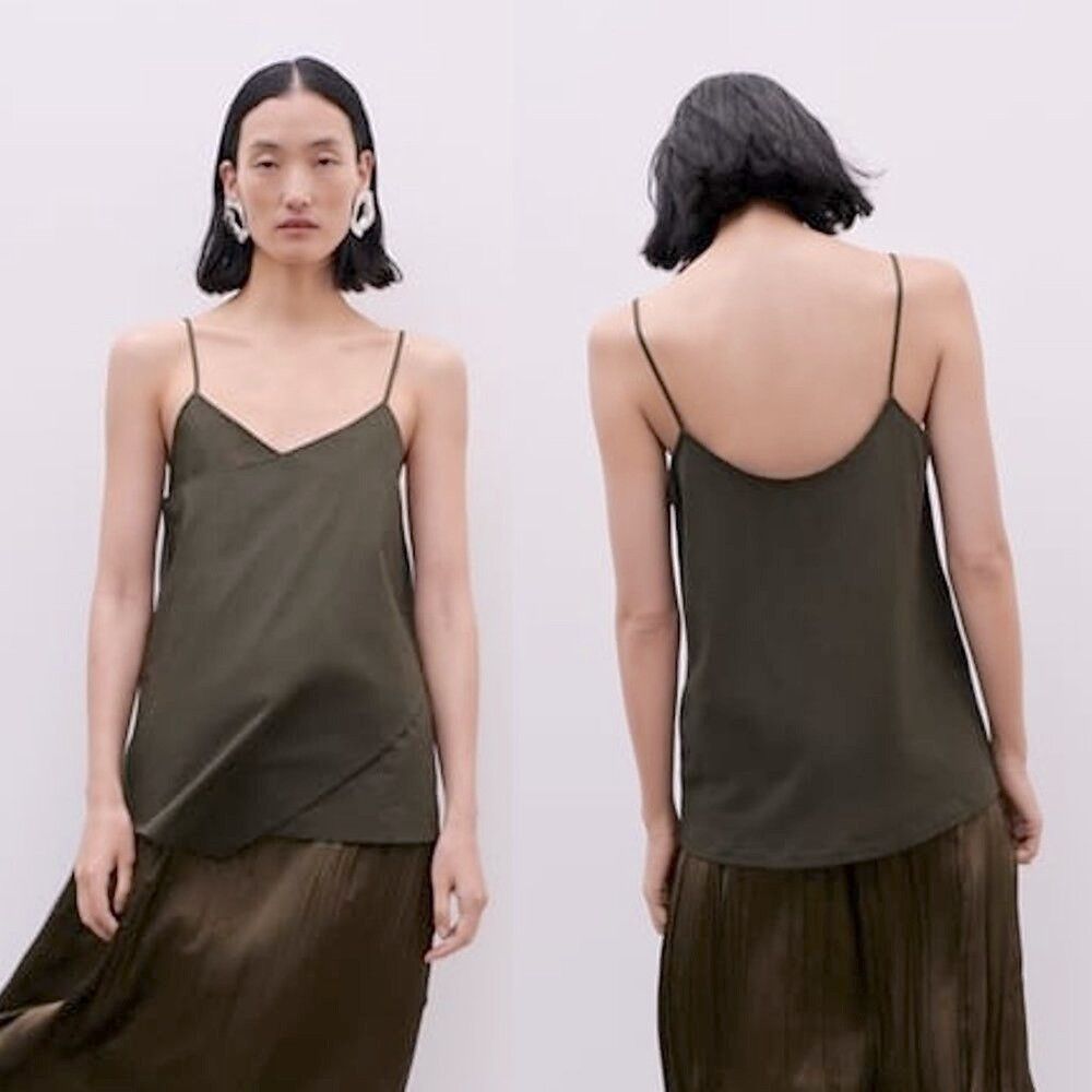 Zara NWT New ZARA Asymmetric Cotton Dark Green Top Size S Size S / US 4 / IT 40 - 2 Thumbnail