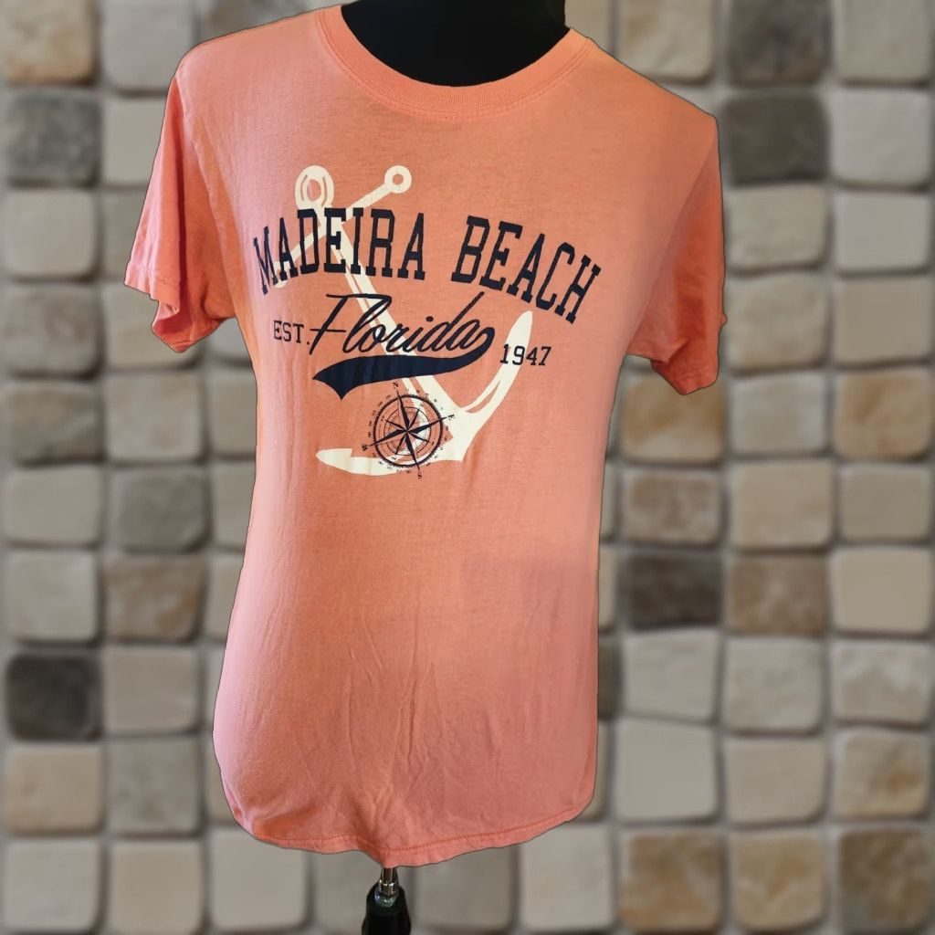 Vintage Surf Style T-Shirt Orange Beach Florida Graphic Print Crew Neck Short Sleeve Men M Size US M / EU 48-50 / 2 - 1 Thumbnail