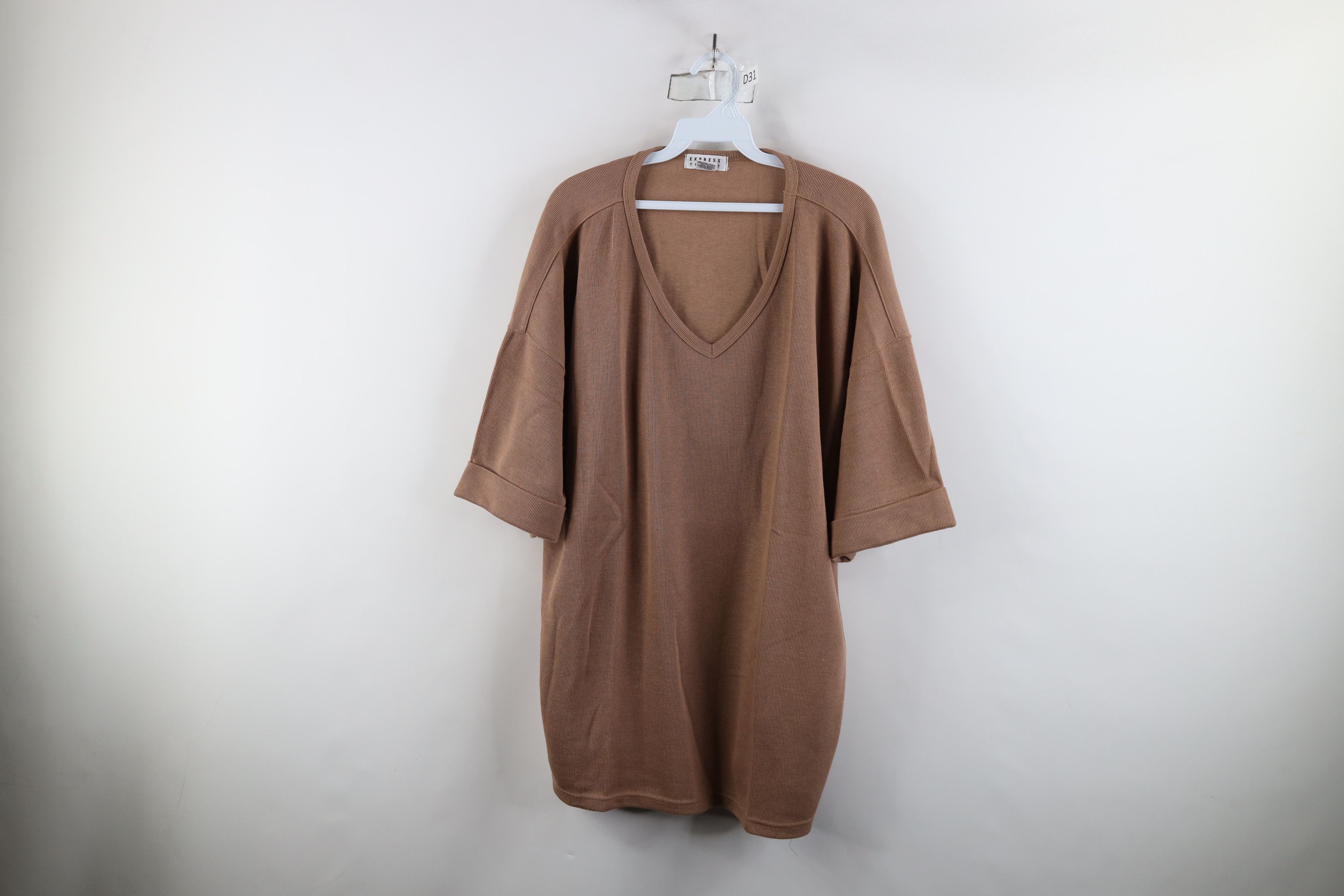 Express × Vintage Vintage 90s Express Baggy Thermal Ribbed Knit T-Shirt Brown Size L / US 10 / IT 46 - 1 Thumbnail