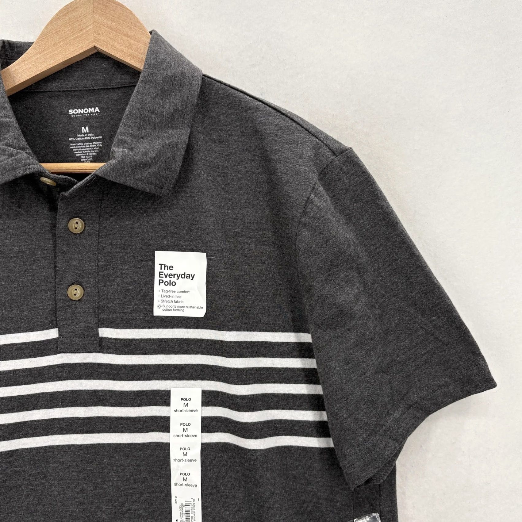 Vintage Sonoma Polo Shirt Mens M Gray Stripe The Everyday Polo Stretch Casual NWT Size US M / EU 48-50 / 2 - 2 Thumbnail