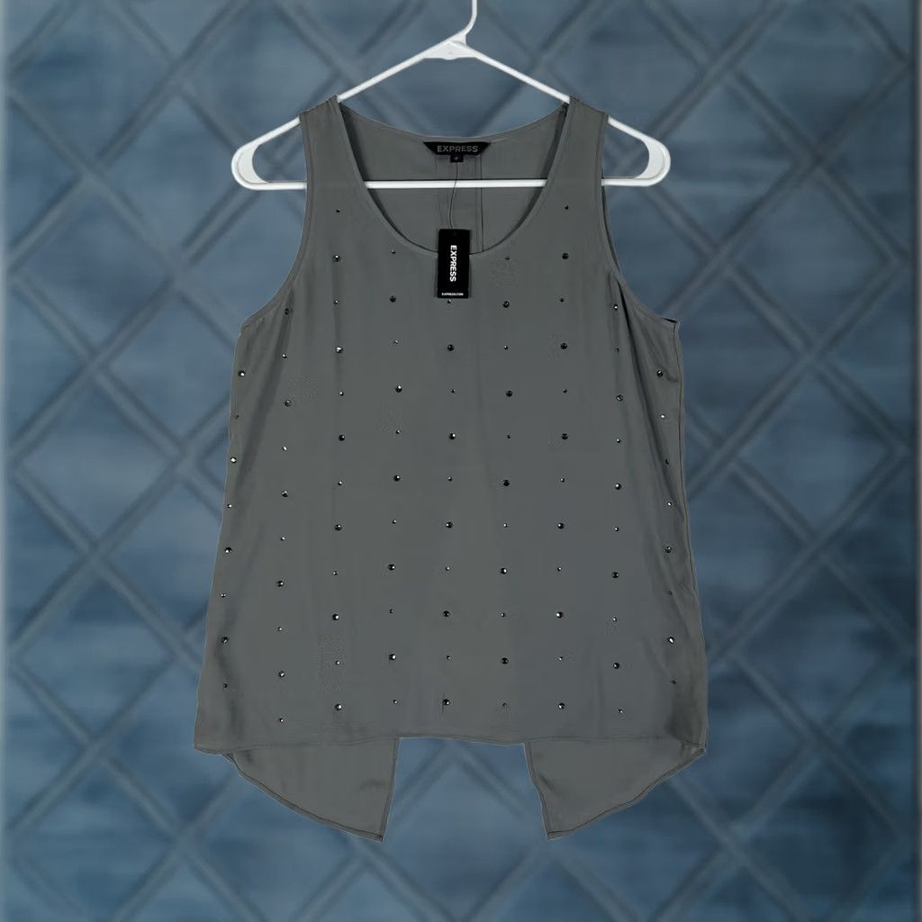 Express Express Split Back Tank Blouse Womens S Gray Rhinestones Sleeveless NWT Size S / US 4 / IT 40 - 1 Thumbnail