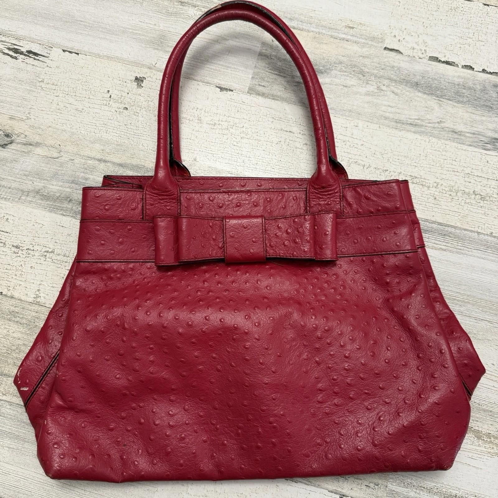 Designer Kate Spade Large Red Leather Ostrich Embossed Tote Bag Size ONE SIZE - 1 Thumbnail