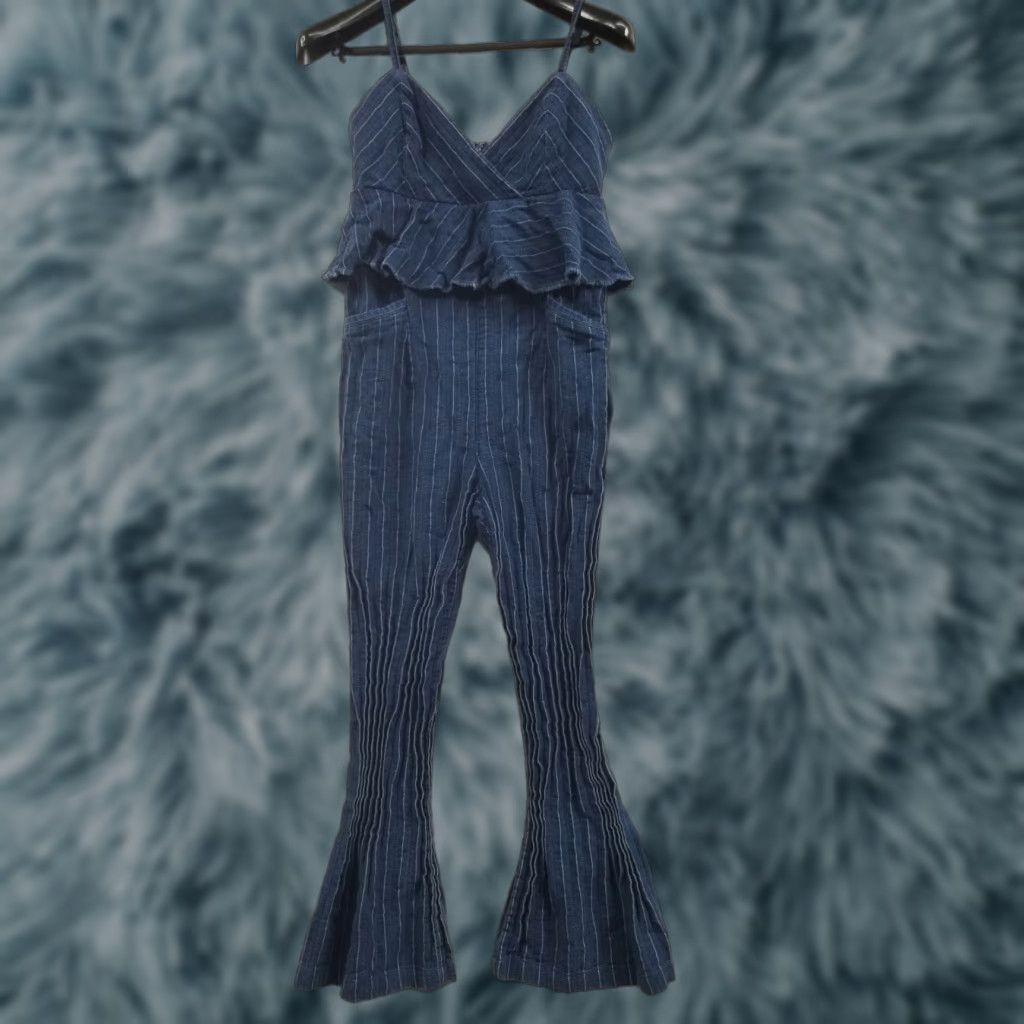 Anthropologie Anthropologie Jumpsuit Womens Size S Blue Striped Sleeveless Cotton Wide-Leg Sohheart Zip Casual One-Piece Size 28" / US 6 / IT 42 - 1 Thumbnail