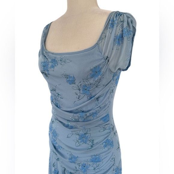 Other Vintage Y2K “Taboo” Blue Floral Glitter Dress Size L / US 10 / IT 46 - 6 Thumbnail