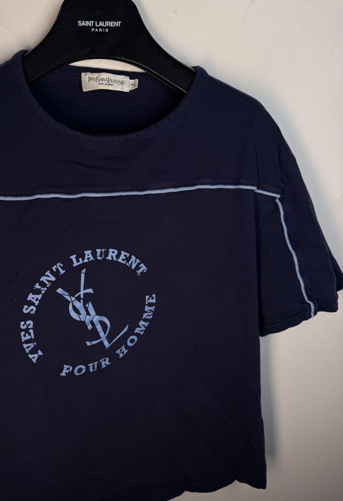 Yves Saint Laurent Navy YSL T-shirt Big Logo Vintage Yves Saint Laurent Shirt Size US L / EU 52-54 / 3 - 9 Thumbnail