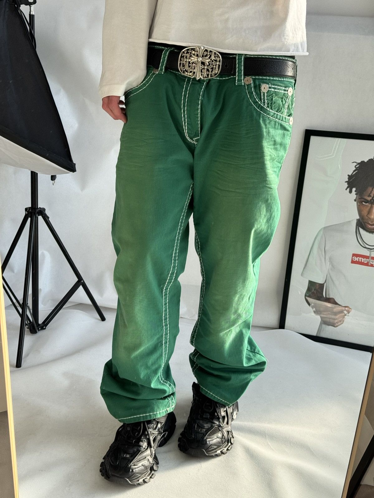 True Religion Vintage Usa True Religion Washed Green Swag Denim Jeans Size US 33 - 2 Thumbnail