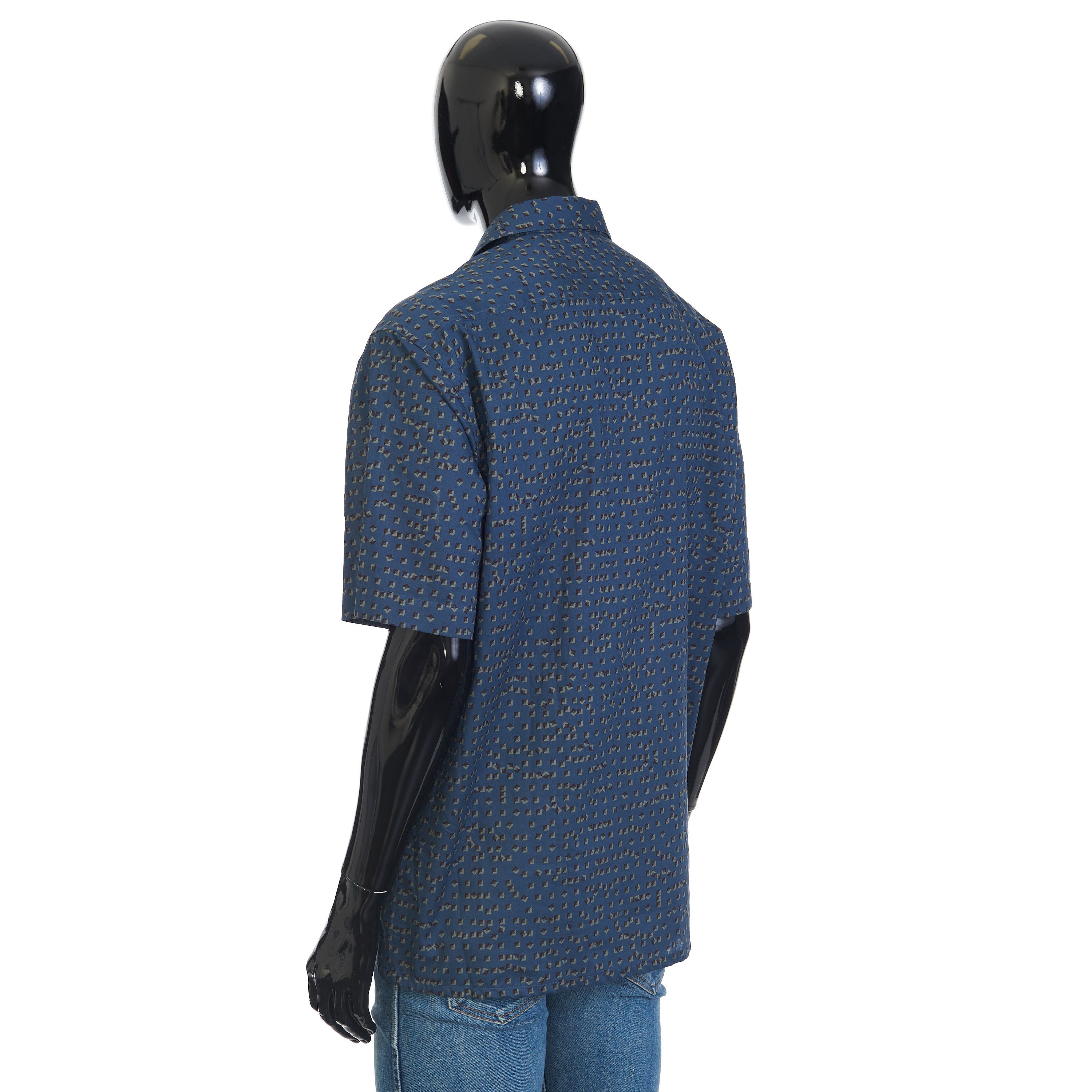 Brioni Shortsleeve Shirt In Blue With Geometric Print Size US XL / EU 56 / 4 - 4 Thumbnail