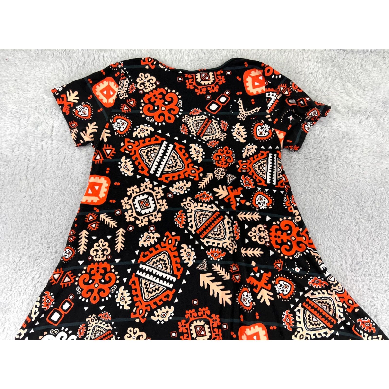 Vintage LuLaRoe Dress Womens M Black Orange Aztec Southwestern Polyester Blend Short Sleeve Round Neck Pullover Knee Length Vintage No Size M / US 6-8 / IT 42-44 - 7 Thumbnail