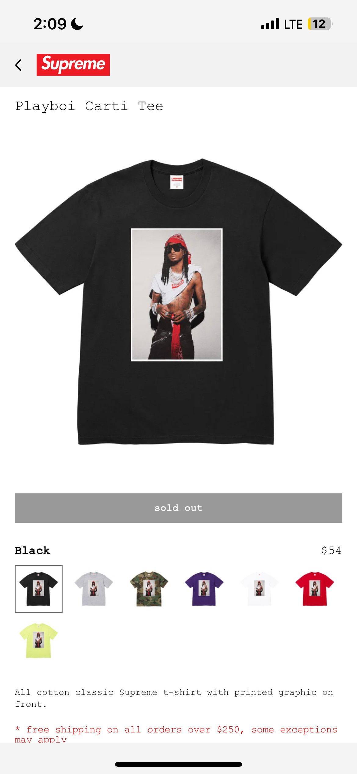 Supreme Playboi Carti Tee Lサイズ　送料込み Supreme Playboi Carti Tee Lサイズ ブラック - メルカリ