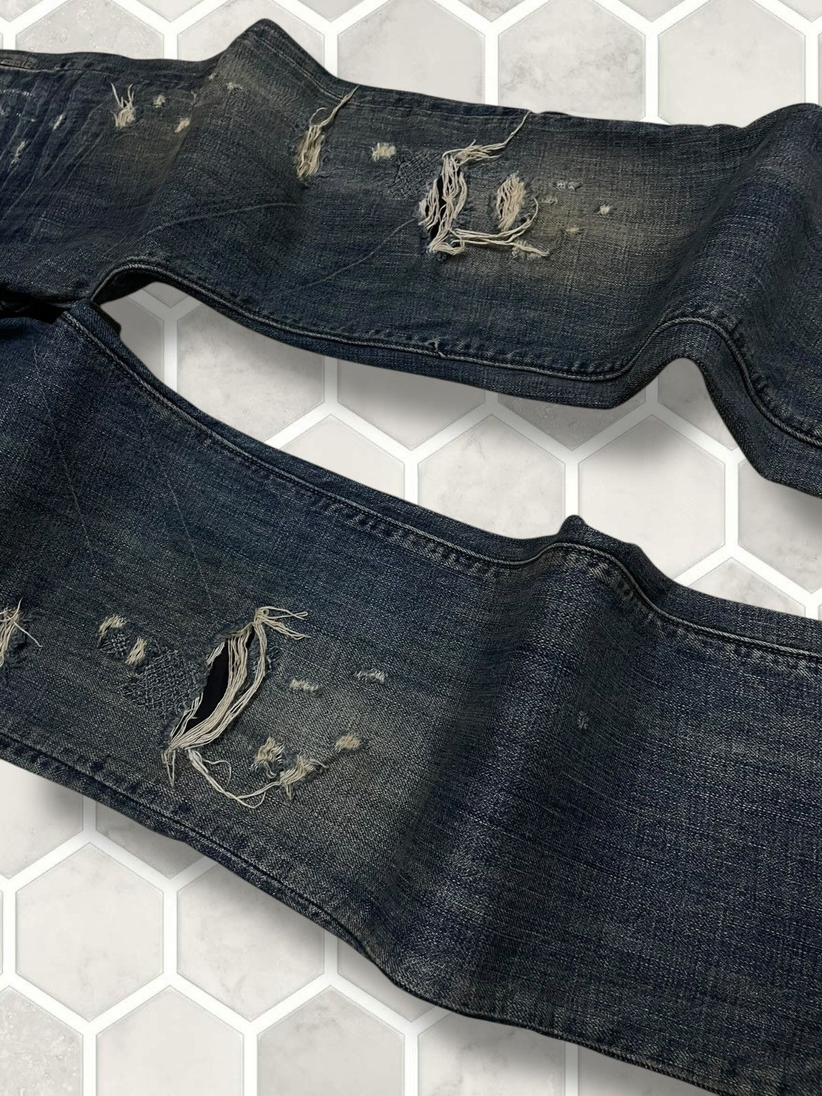 If Six Was Nine Vintage 1990s Rare Designer Japan Bartack Distressed Denim Size US 31 - 6 Thumbnail